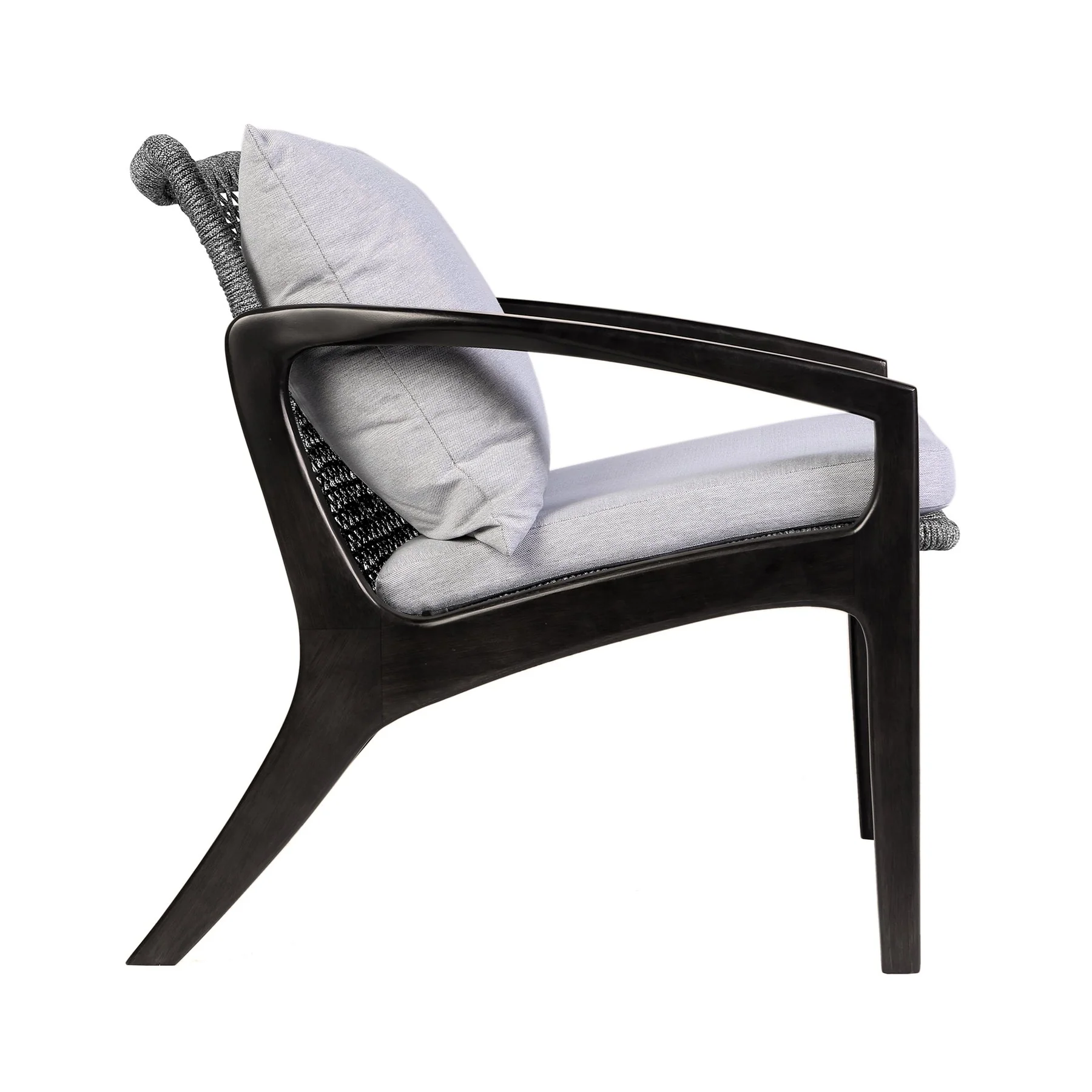 Beckham Outdoor Sofa in Dark Eucalyptus Wood and Gray Rope with White Cushions - Image 5