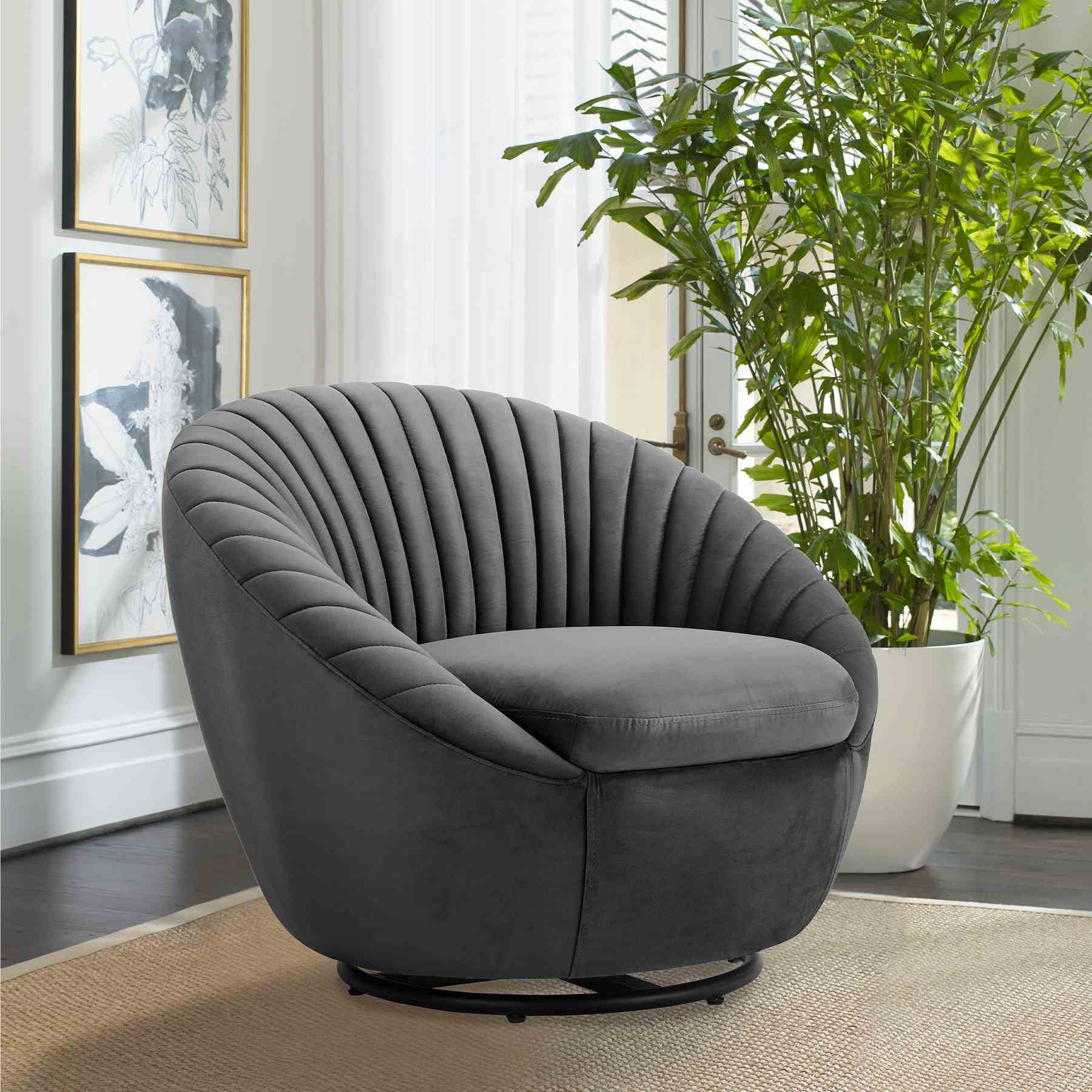 Bella Dark Gray Velvet Swivel Accent Chair with Black Base - Image 7