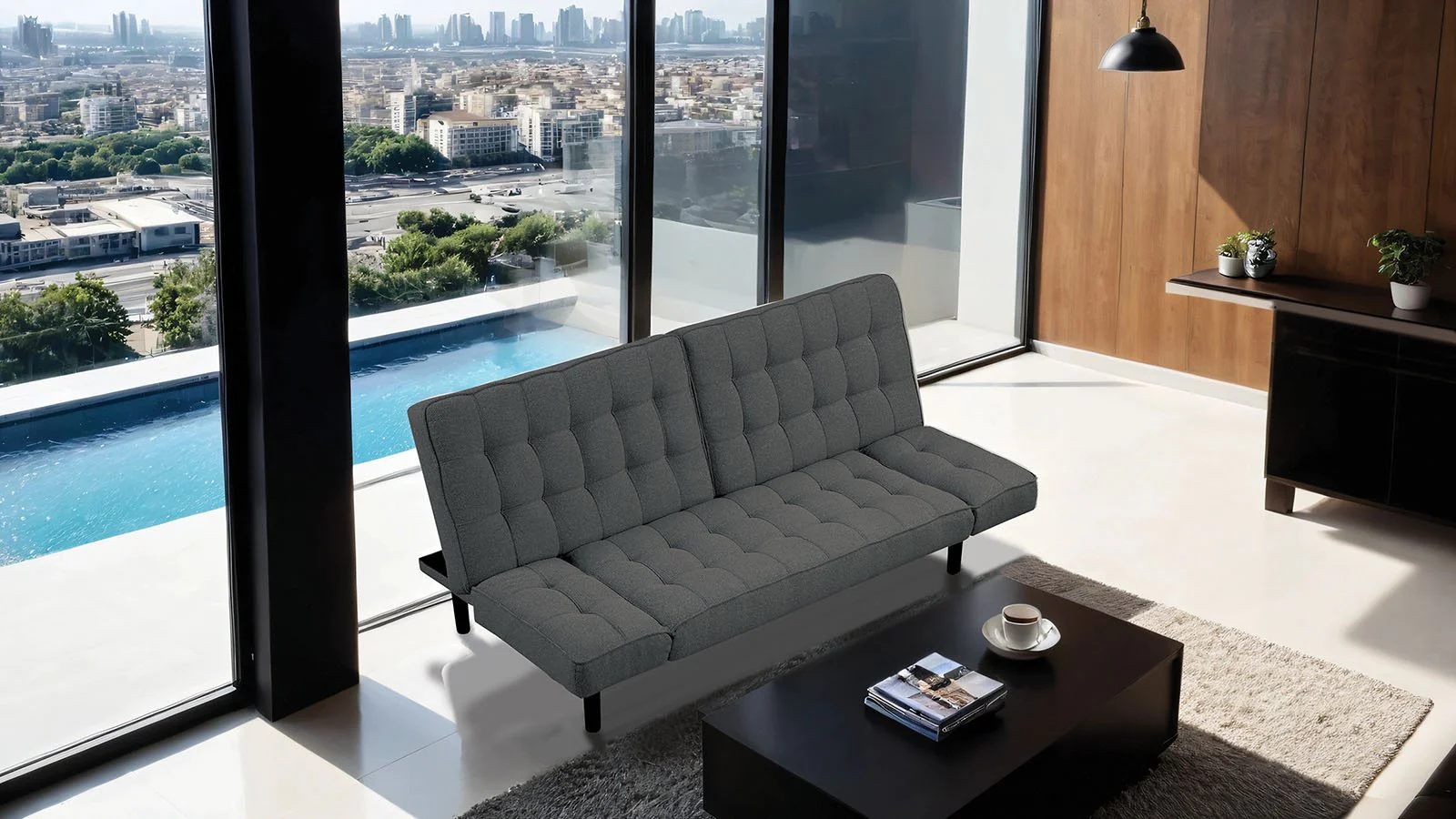 Bellevue Futon Sofa, Dark Gray