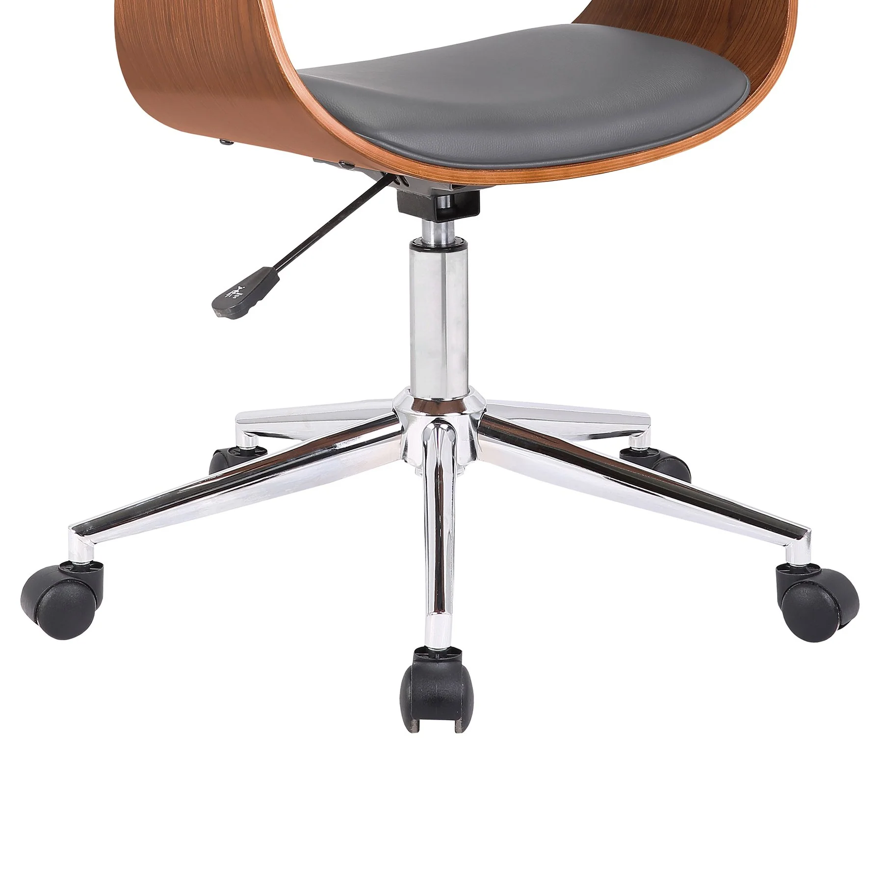 Bellevue Mid-Century Office Chair in Chrome Finish with Gray Faux Leather and Walnut Veneer - Image 6