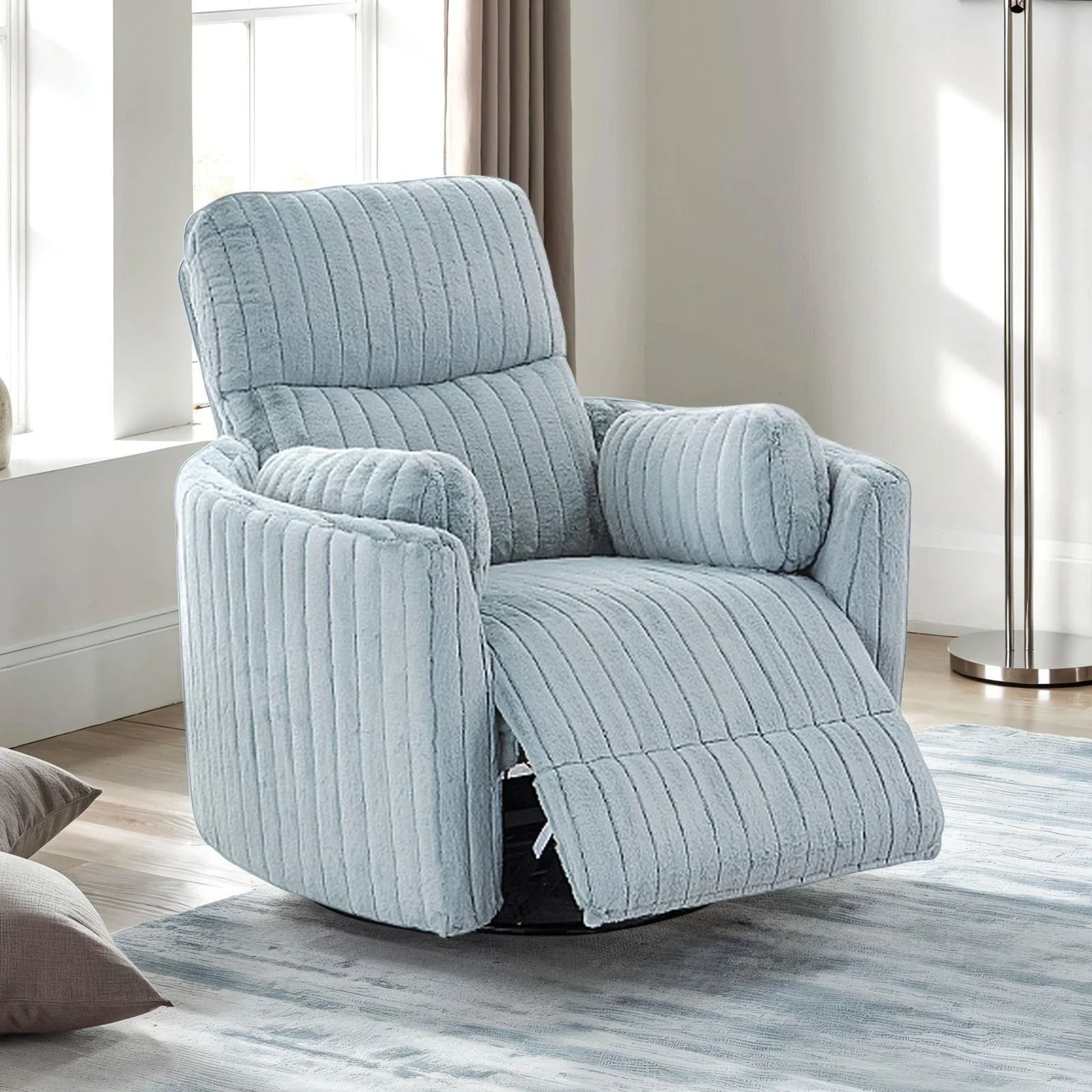 Belper Power Glider Recliner w/ Swivel, Sky Blue