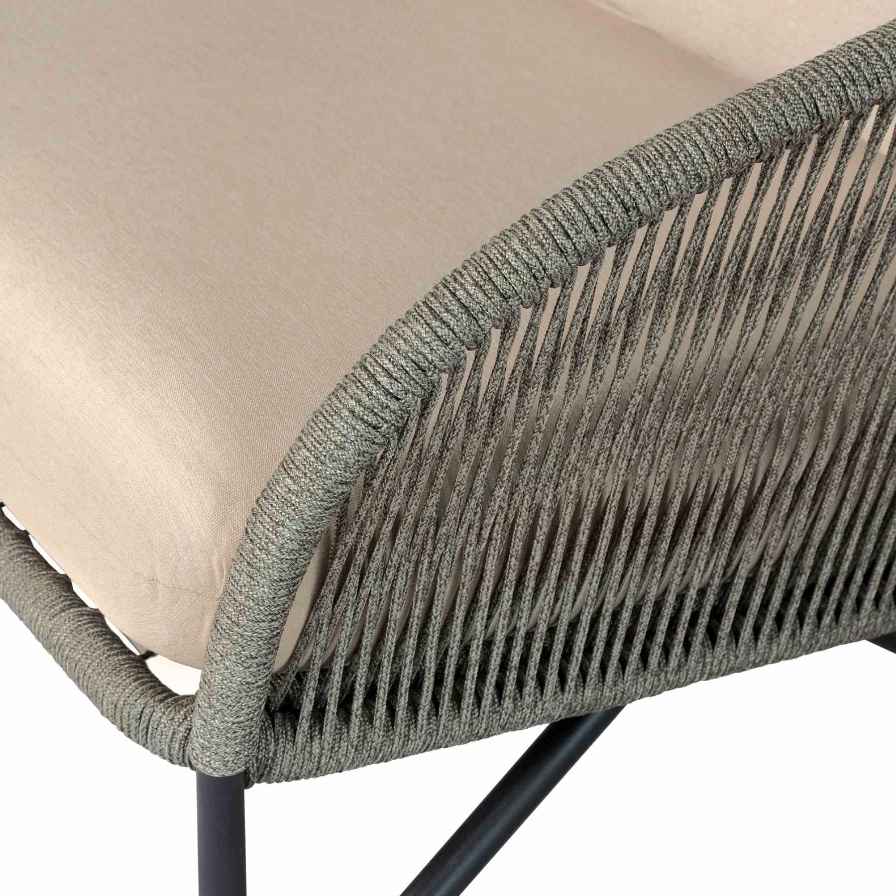 Benicia Outdoor Patio Chair in Black Steel with Gray Rope and Taupe Olefin Cushions - Image 8