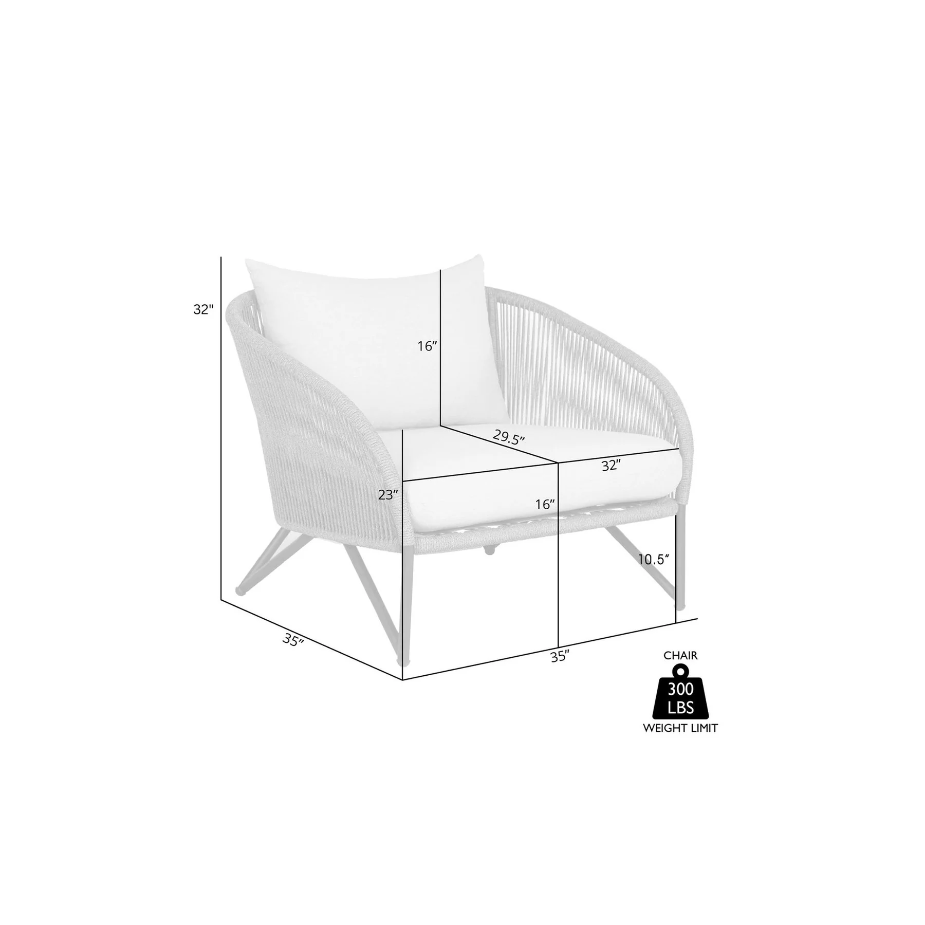 Benicia Outdoor Patio Chair in Black Steel with Gray Rope and Taupe Olefin Cushions - Image 9