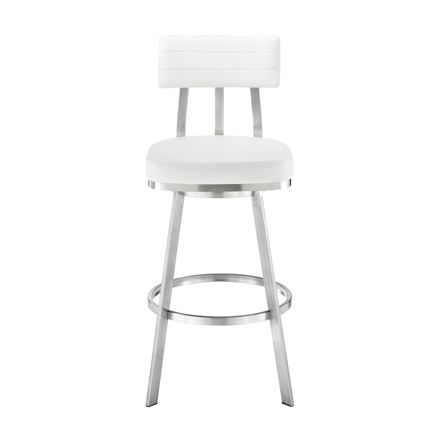 Benjamin 26" Swivel Counter Stool in Brushed Stainless Steel with White Faux Leather - Image 2