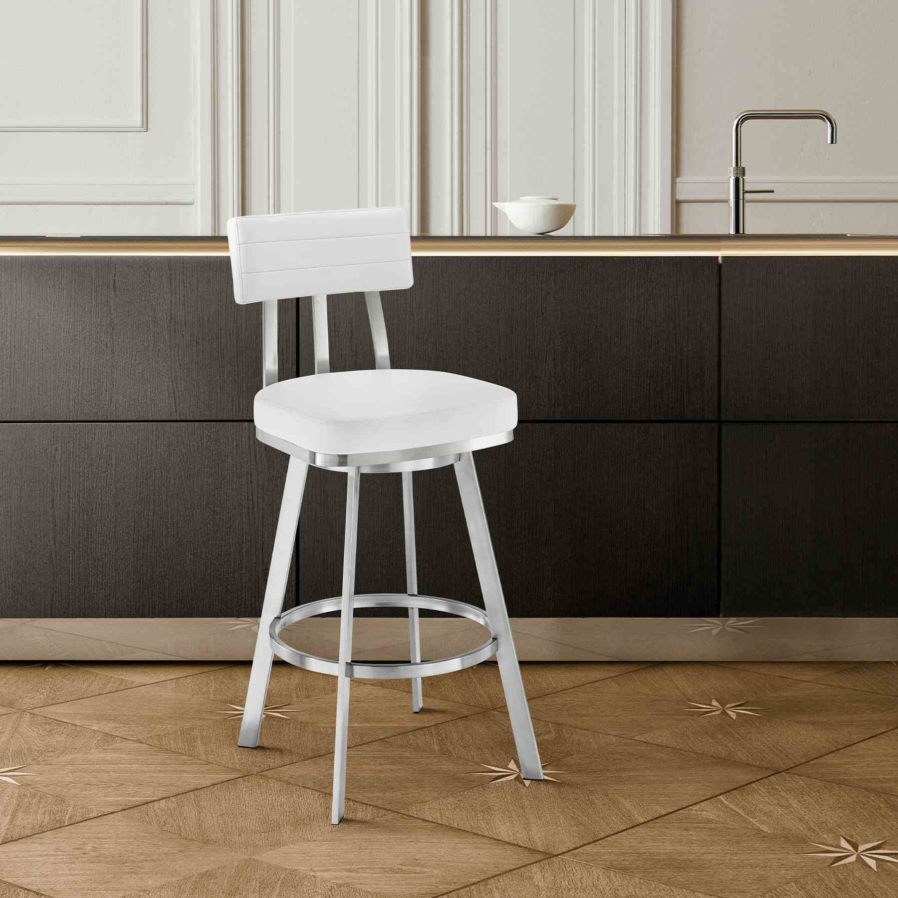 Benjamin 30" Swivel Bar Stool in Brushed Stainless Steel with White Faux Leather - Image 9