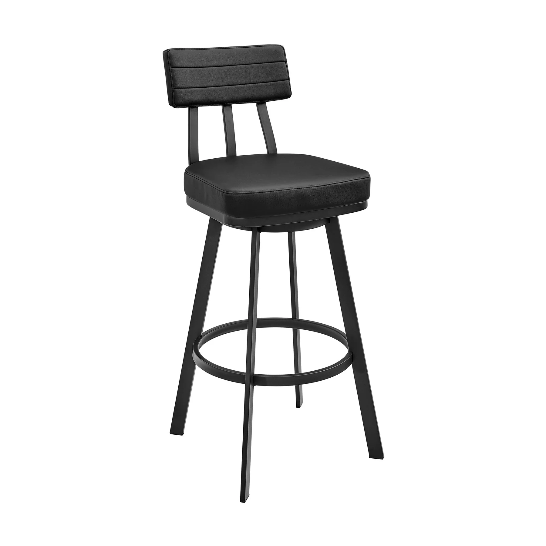 Benjamin Swivel Bar Stool in Black Metal with Black Faux Leather
