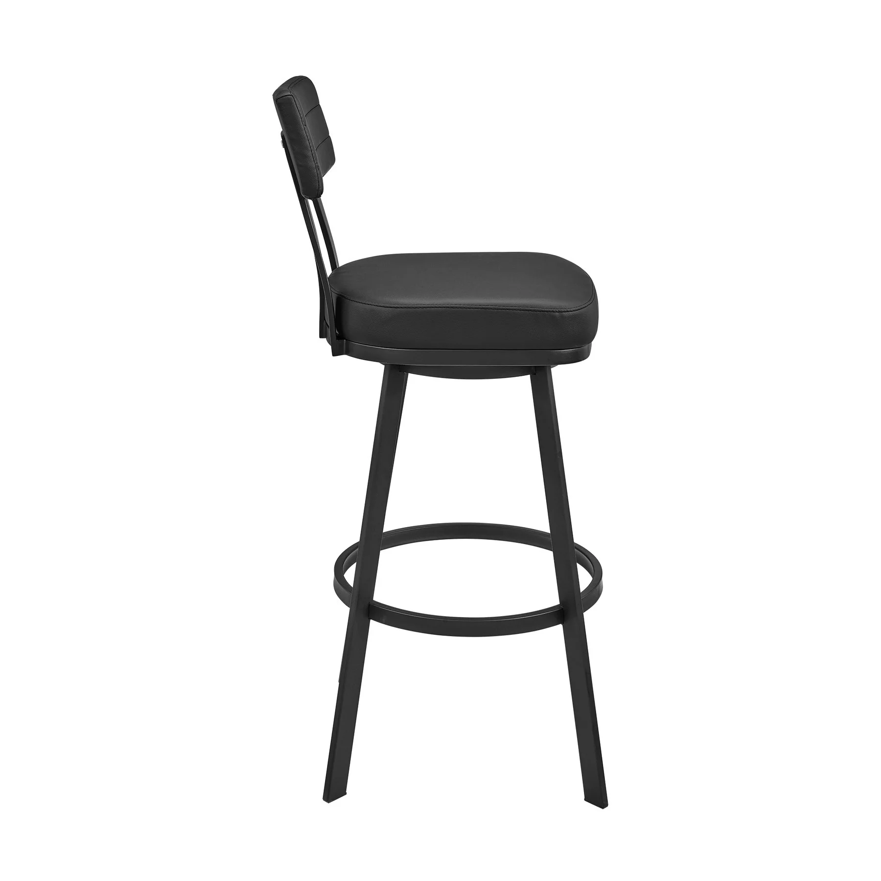 Benjamin Swivel Bar Stool in Black Metal with Black Faux Leather - Image 3