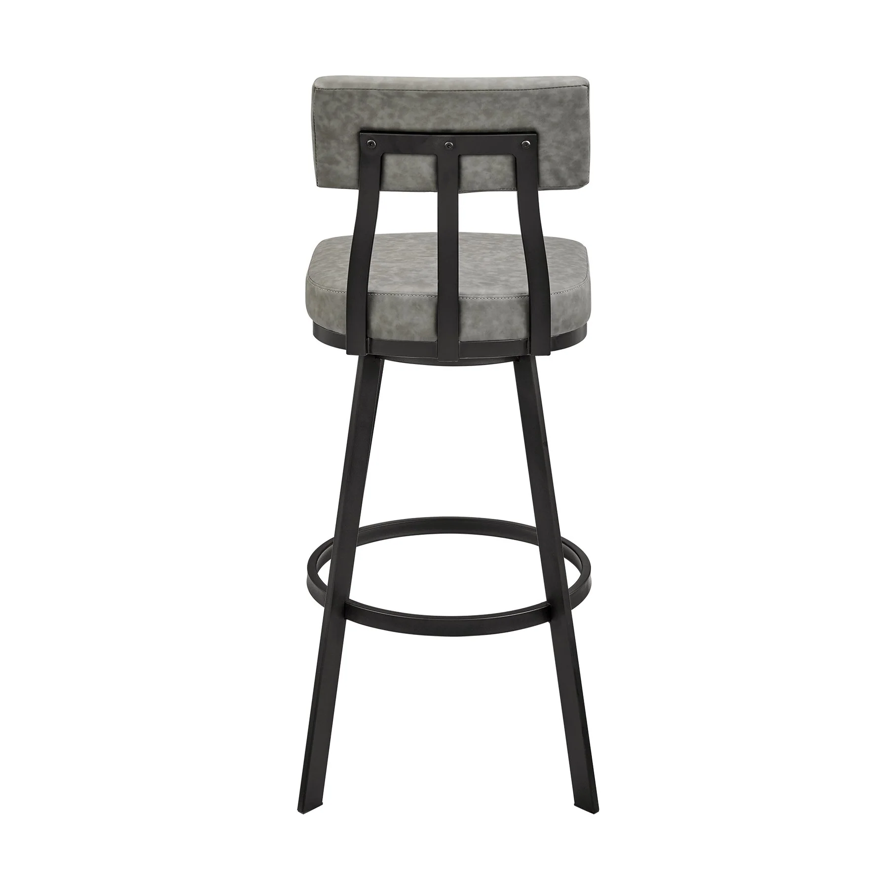 Benjamin Swivel Bar Stool in Black Metal with Gray Faux Leather - Image 4