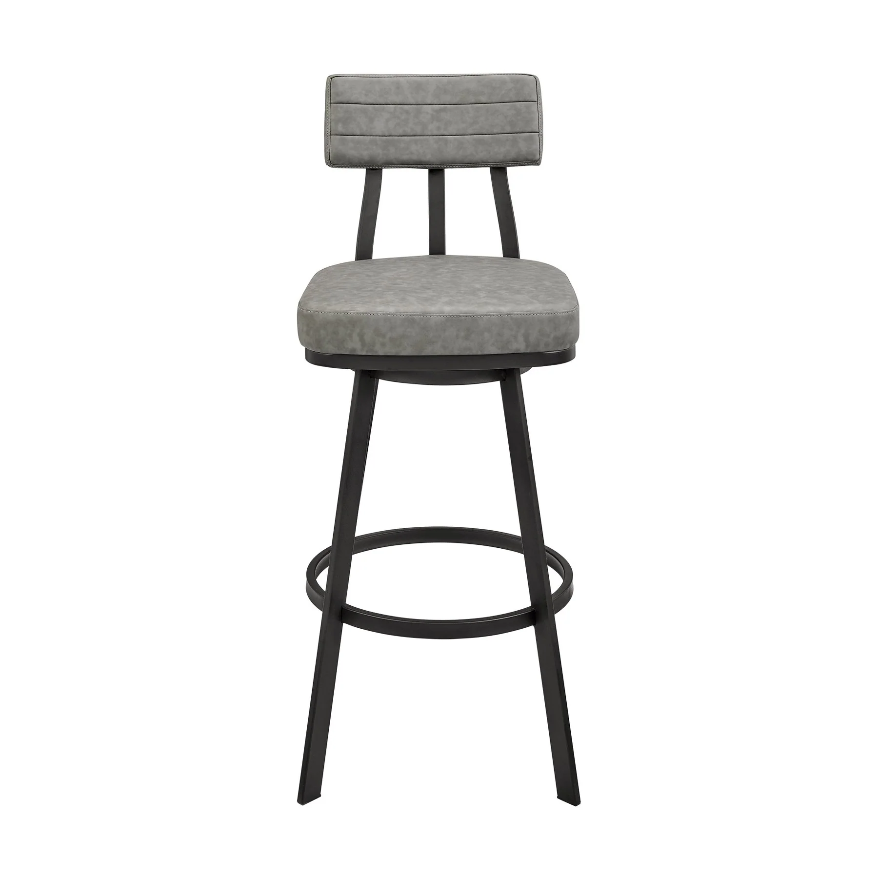 Benjamin Swivel Counter Stool in Black Metal with Gray Faux Leather - Image 2