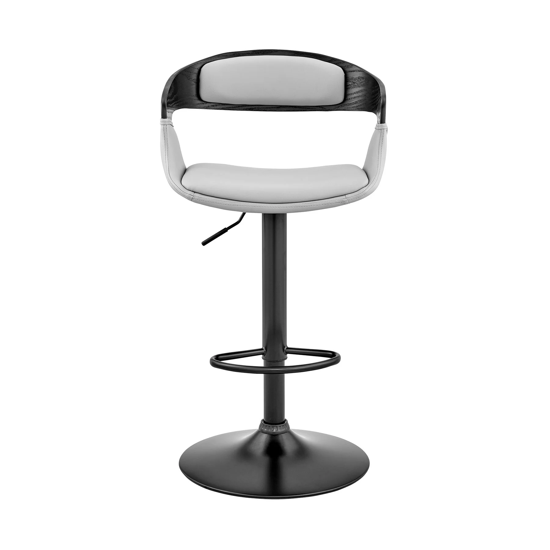 Benson Adjustable Gray Faux Leather and Black Wood Bar Stool with Black Base - Image 2