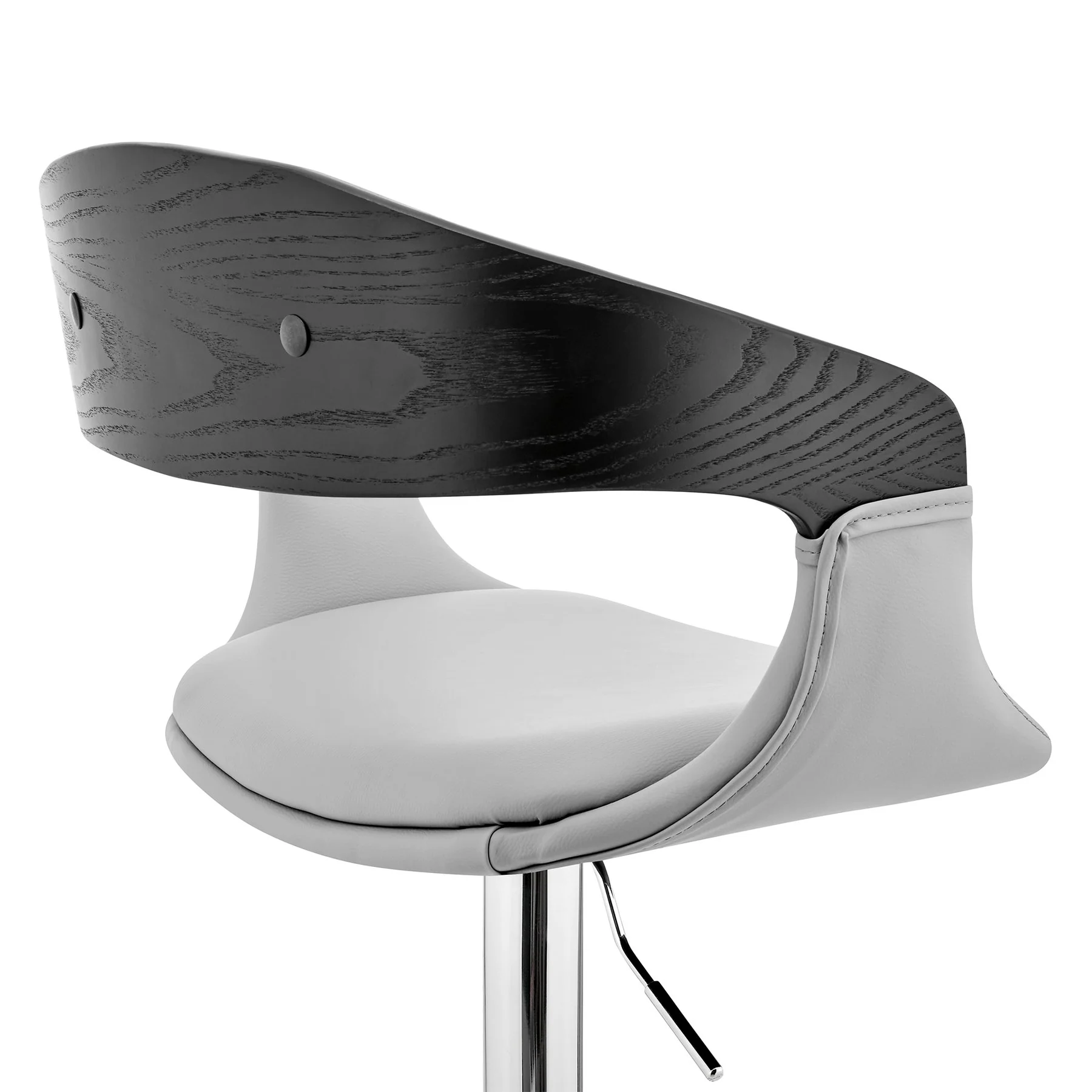 Benson Adjustable Gray Faux Leather and Black Wood Bar Stool with Chrome Base - Image 7