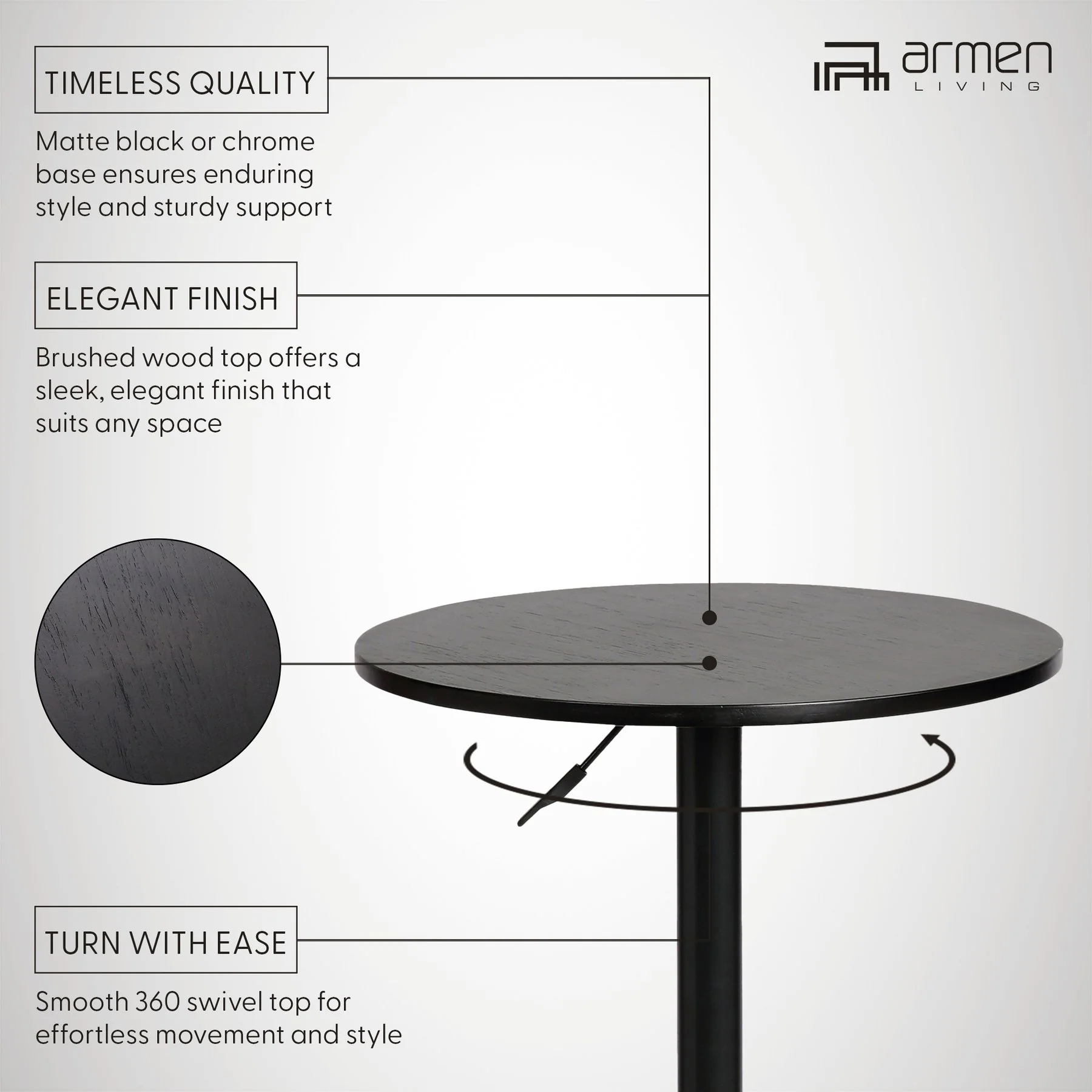 Bentley Adjustable Pub Table in Black Brushed Wood and Black Metal finish - Image 3