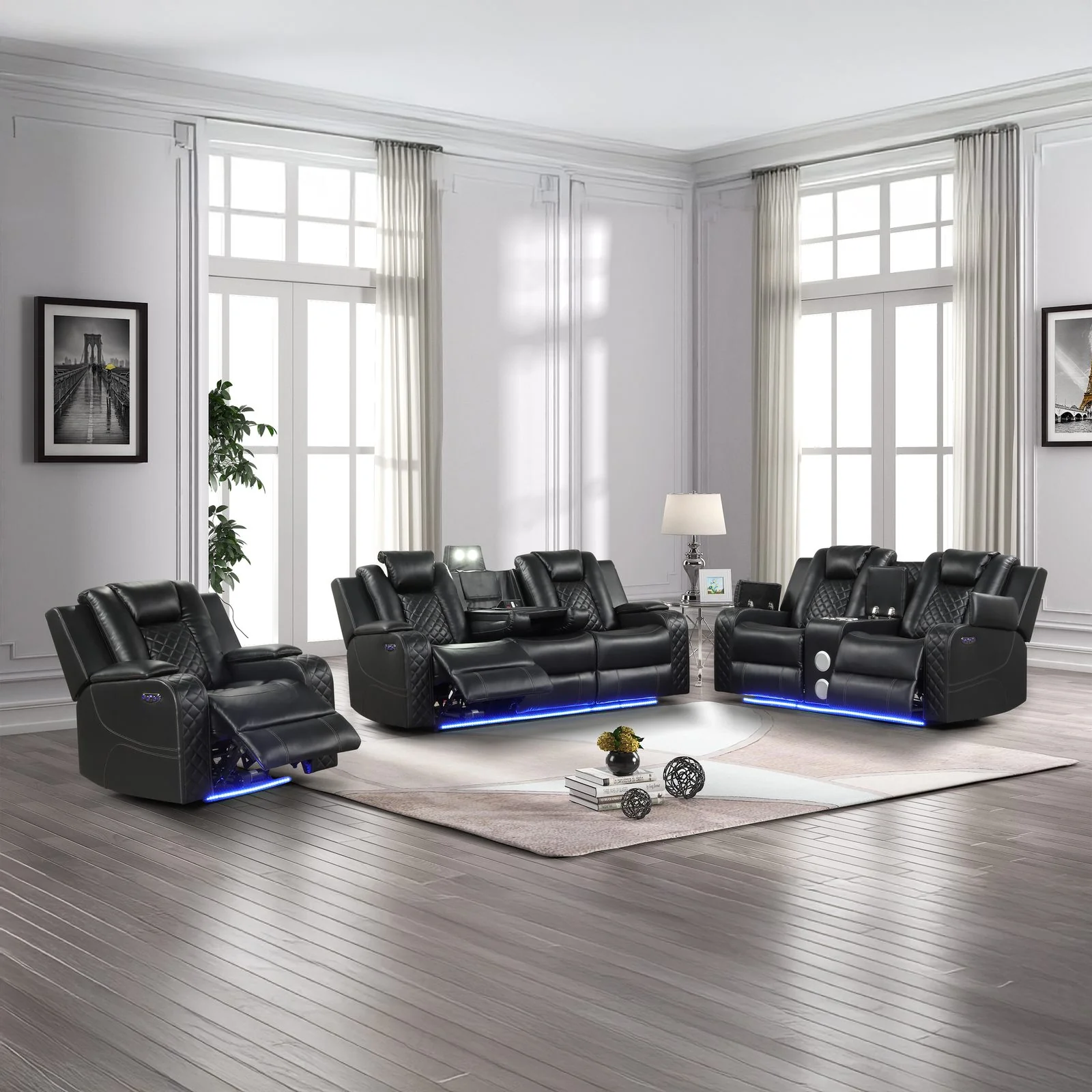 Benz 3 PC Living Room Set Black
