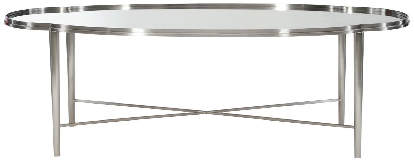 Bernhardt Allure Metal Oval Cocktail Table in White & Silver 399-013
