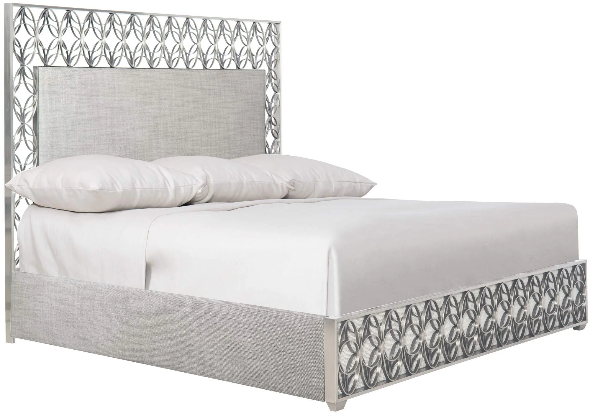 Bernhardt Interiors Cancello King Upholstered Metal Bed in Tarnished Nickel