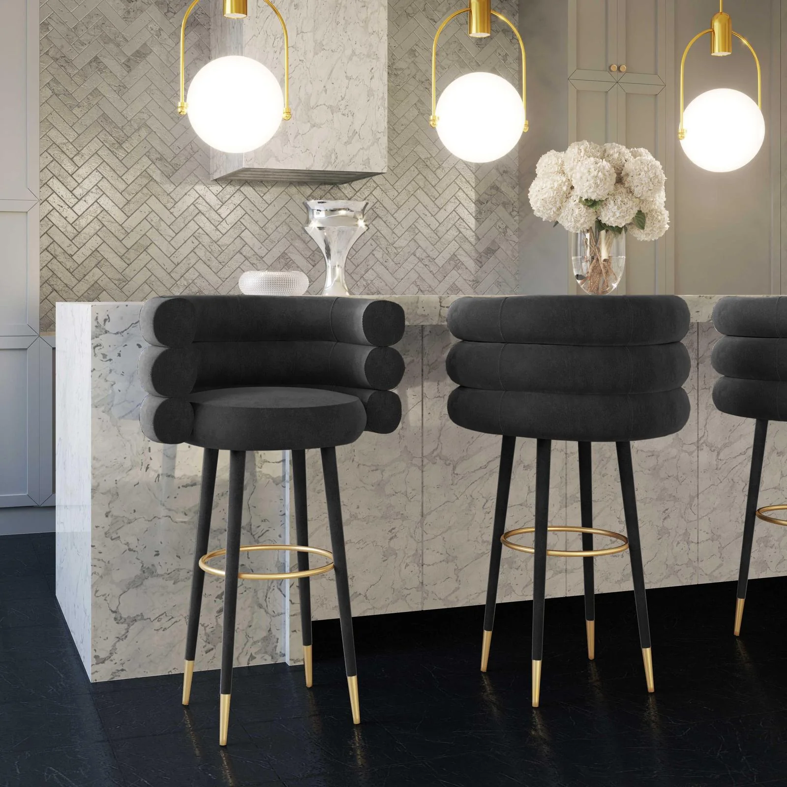 Betty Black Velvet Barstool - Image 2