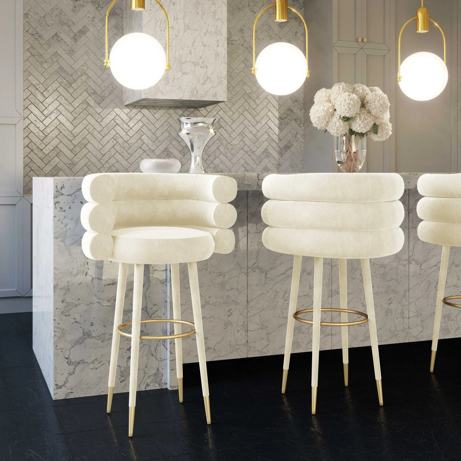 Betty Cream Velvet Barstool - Image 2