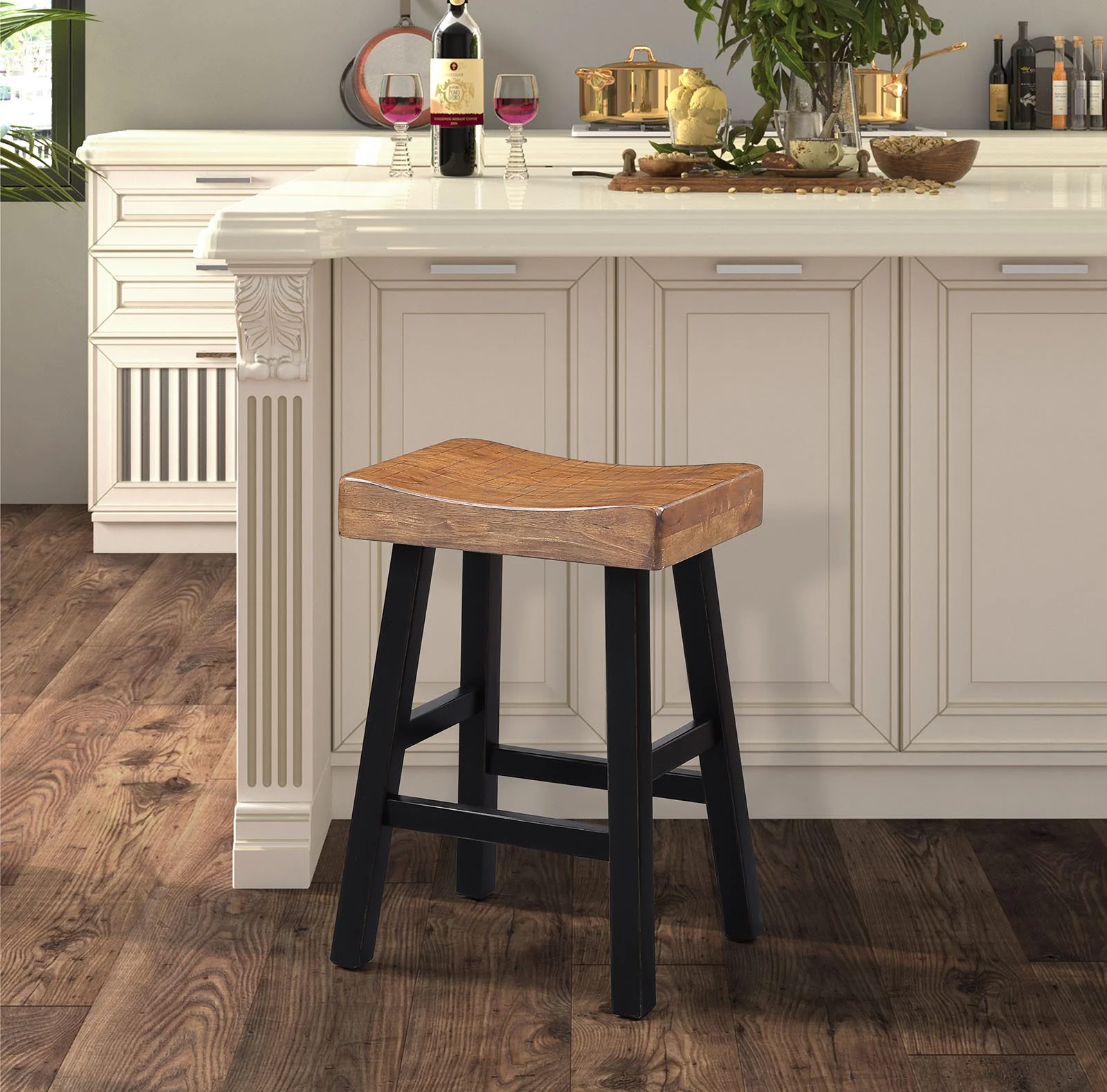 Biasca 24" Stool, (2/CTN), Oak/Black