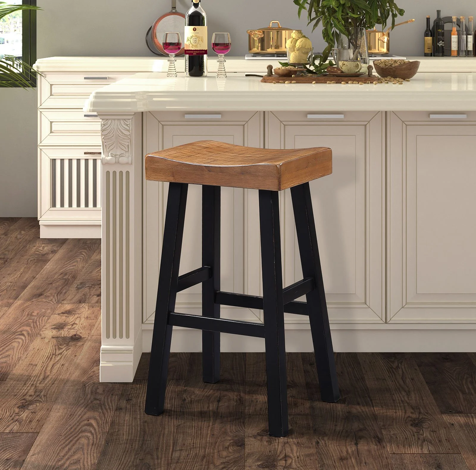 Biasca 29" Stool, (2/CTN), Oak/Black