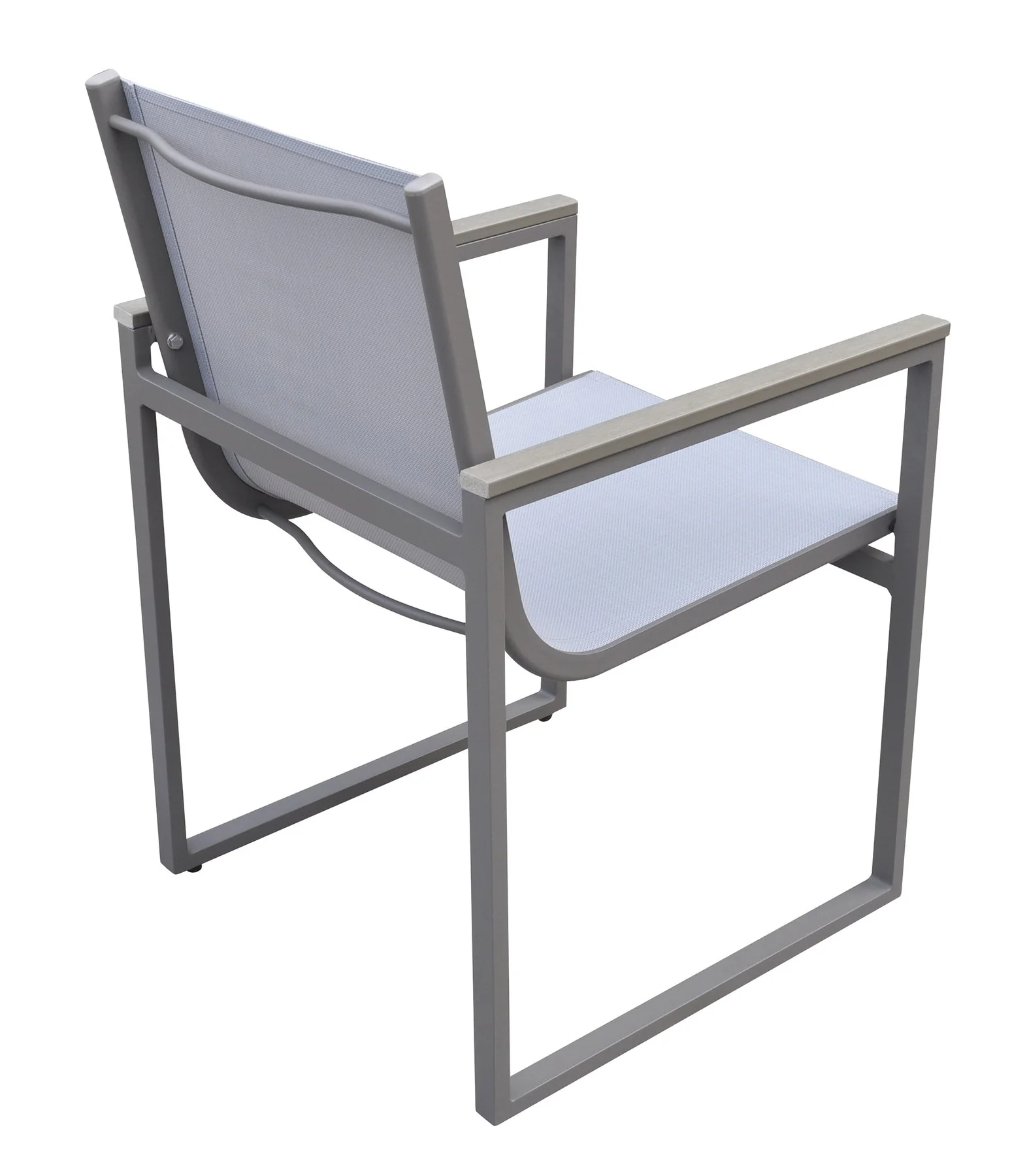 Bistro Outdoor Patio Dining Chair in Gray Powder Coated Finish with Gray Sling Textilene and Gray Wood Accent Arms - Set of 2 - Image 3