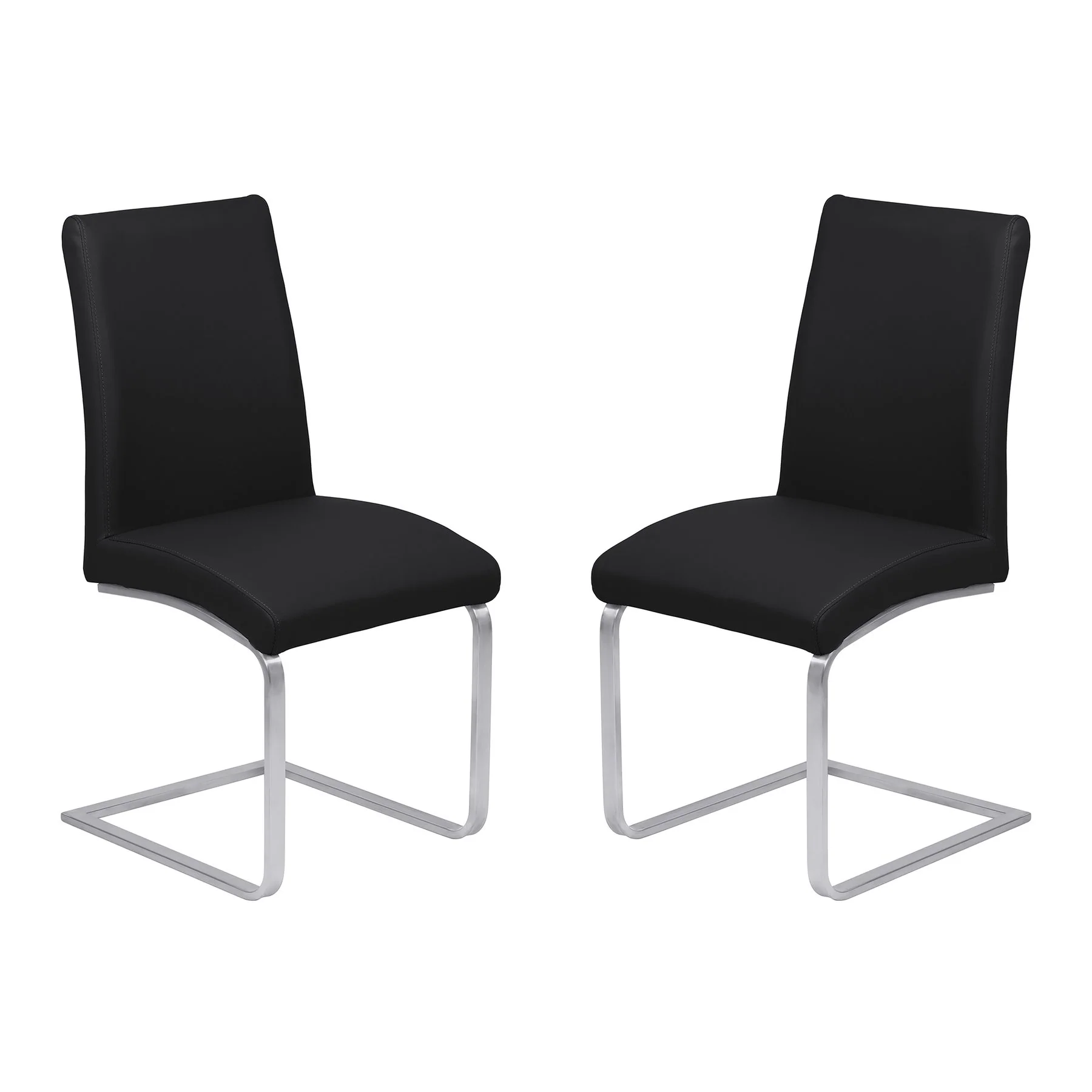 Blanca Contemporary Dining Chair in Black Faux Leather with Brushed Stainless Steel Finish - Set of 2