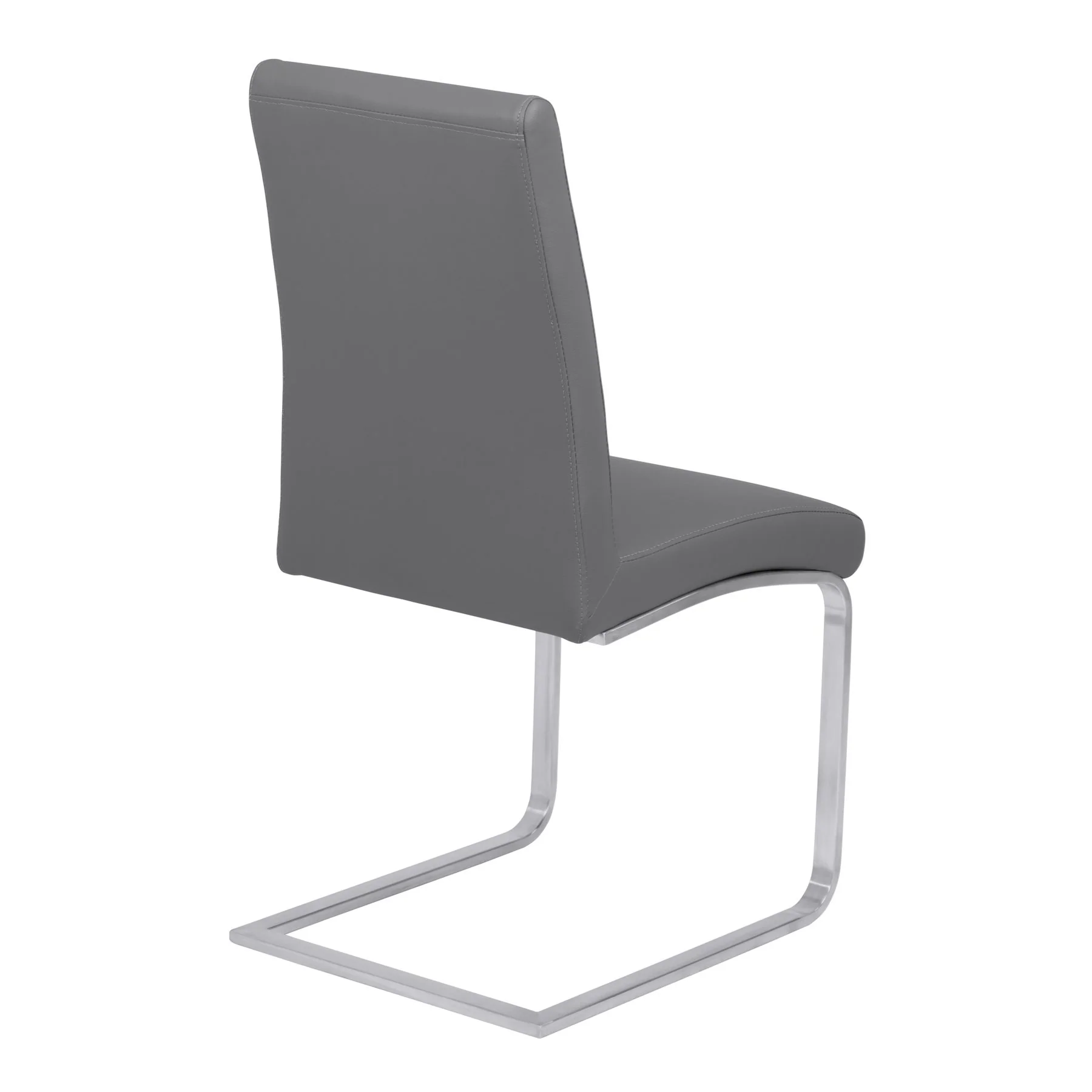 Blanca Contemporary Dining Chair in Gray Faux Leather with Brushed Stainless Steel Finish - Set of 2 - Image 3