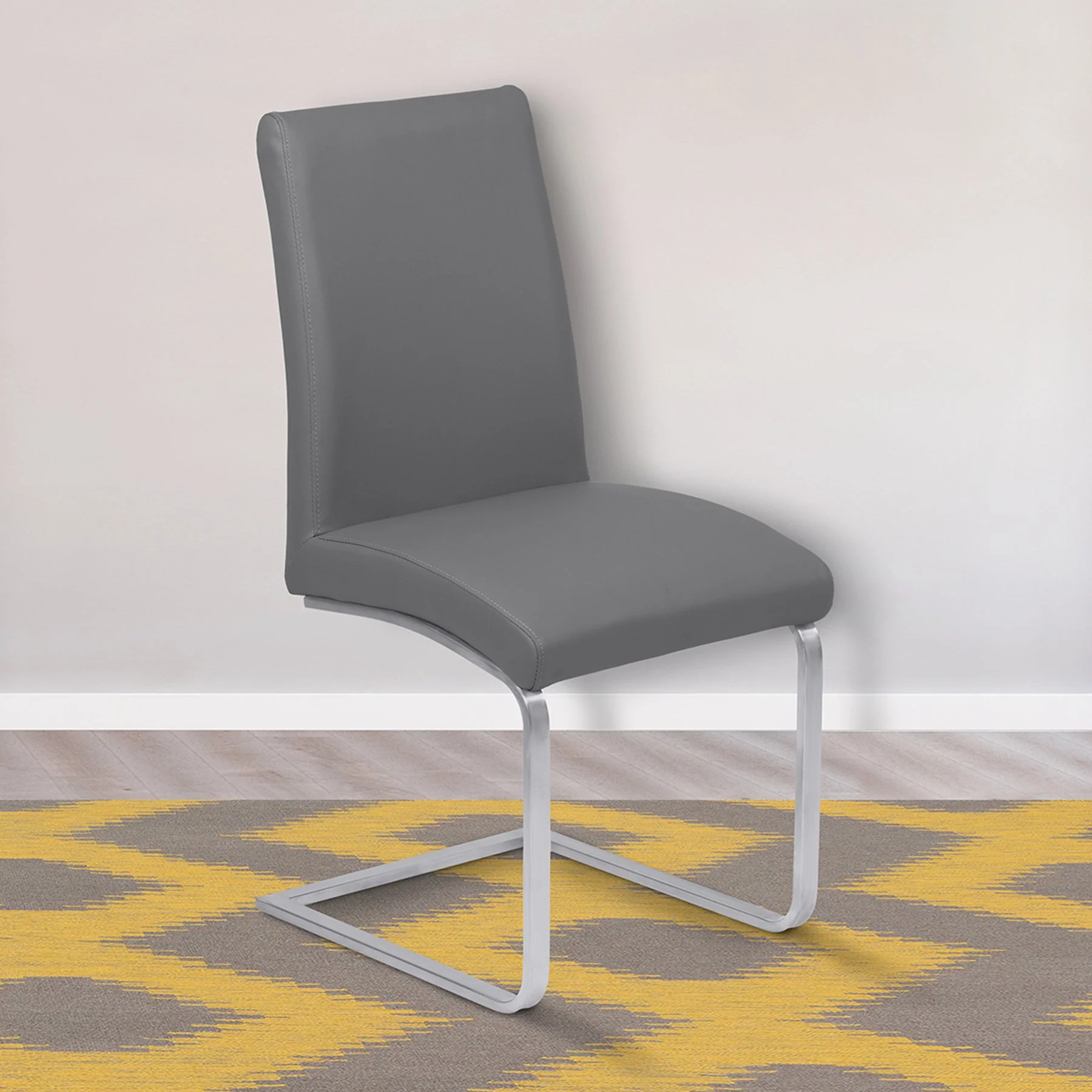 Blanca Contemporary Dining Chair in Gray Faux Leather with Brushed Stainless Steel Finish - Set of 2 - Image 7