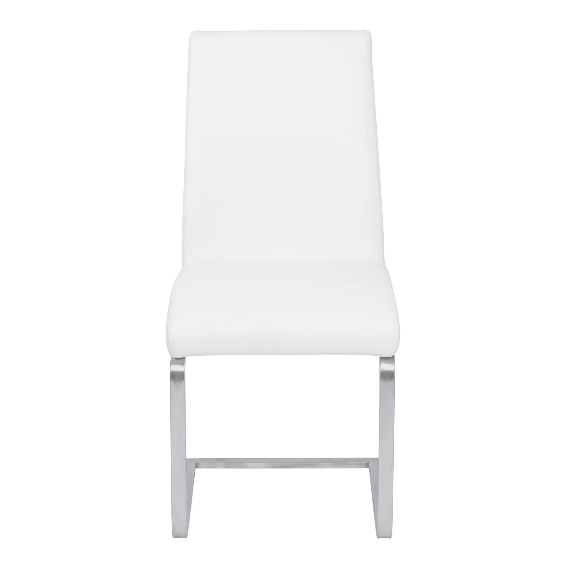 Blanca Contemporary Dining Chair in White Faux Leather with Brushed Stainless Steel Finish - Set of 2