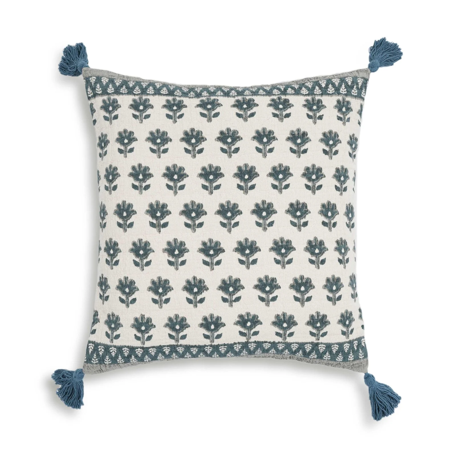 Blossom Printed Cotton Tassel 20 Inch Accent Cushion - Image 9