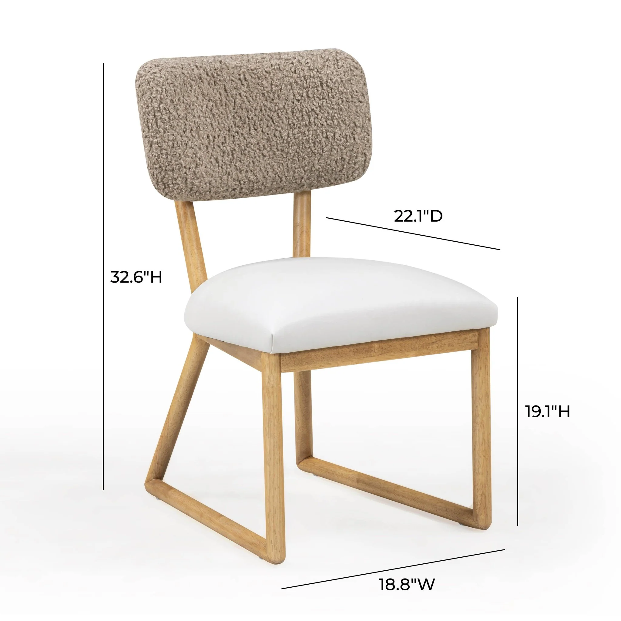 Bobbie Cream Vegan Leather and Grey Vegan Shearling Dining Chair - Image 10