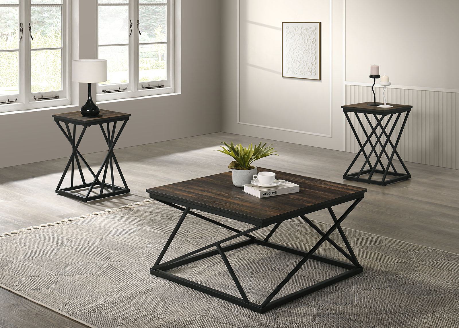 Borup 3 Pc. Table Set, Dark Brown/Black