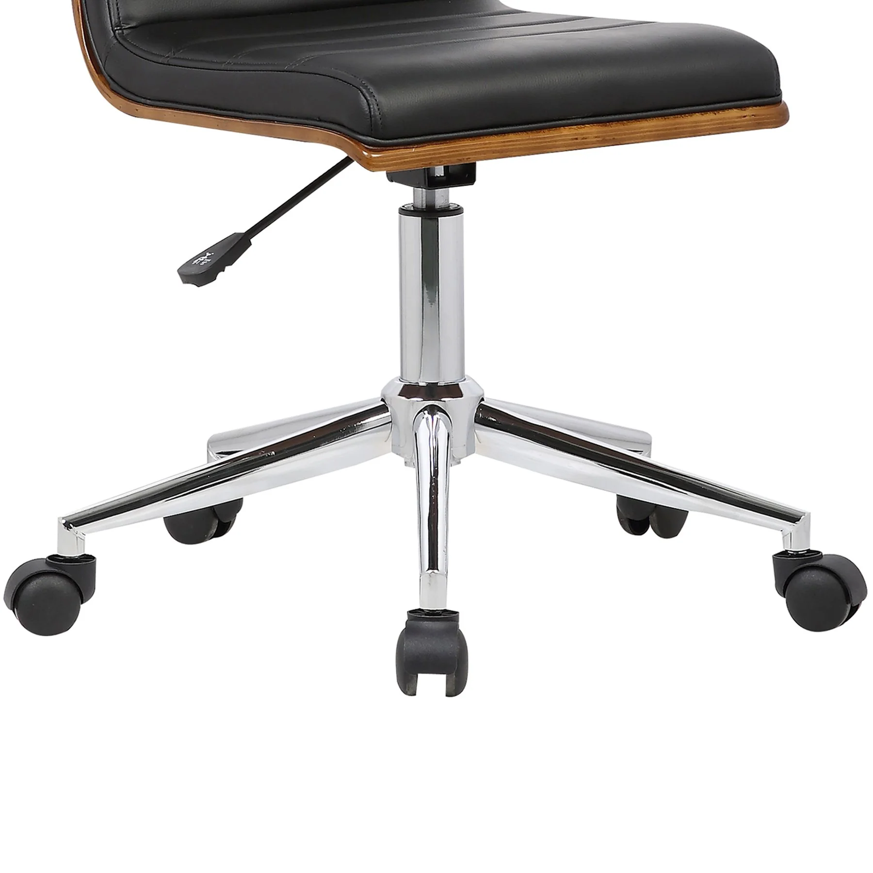 Bowie Mid-Century Office Chair in Chrome finish with Black Faux Leather and Walnut Veneer Back - Image 7