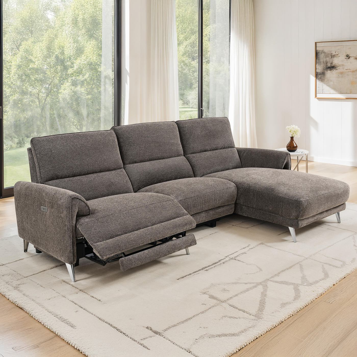 Brande Power Sectional, Right Chaise, Brown