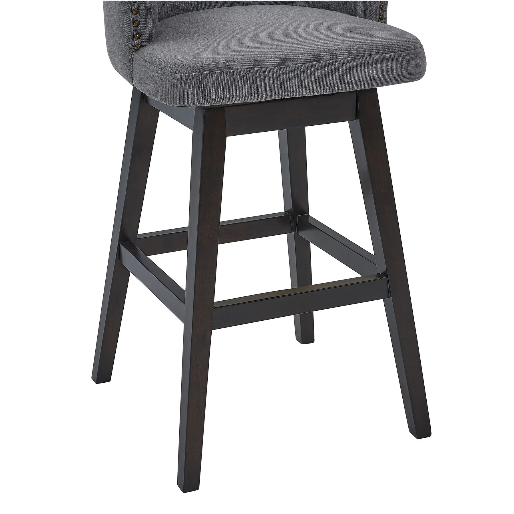 Brandy 30" Bar Height Swivel Gray Fabric and Espresso Wood Bar Stool - Image 6