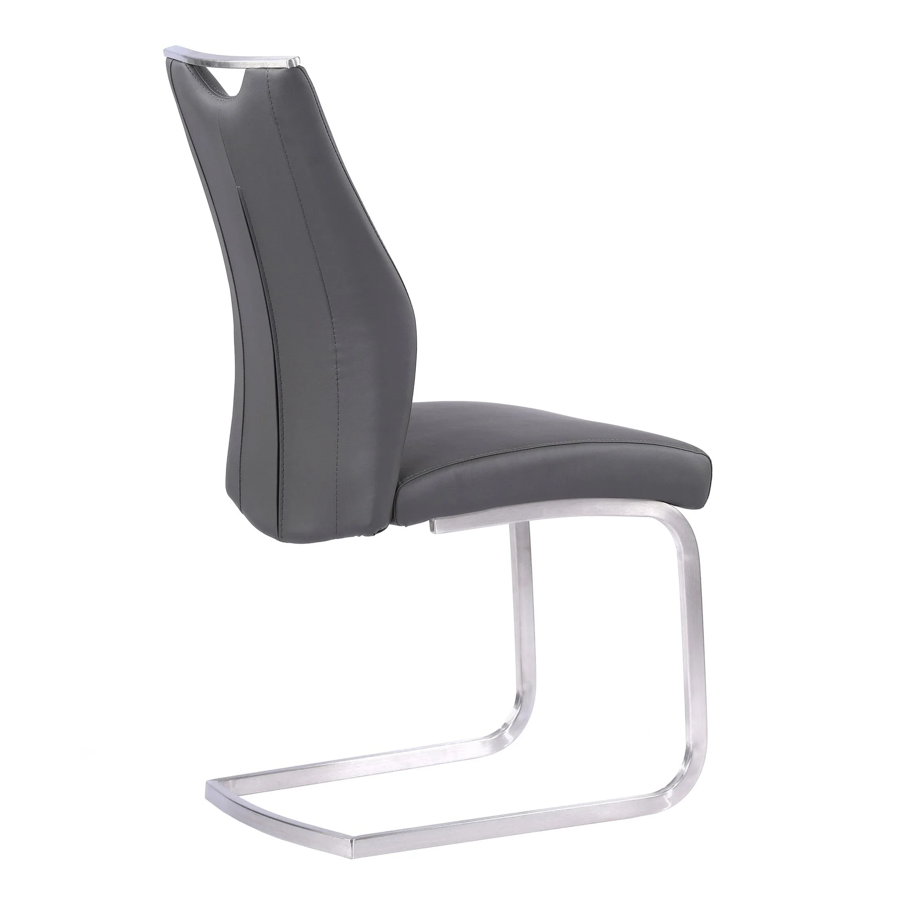 Bravo Contemporary Dining Chair in Gray Faux Leather and Brushed Stainless Steel Finish - Set of 2 - Image 3