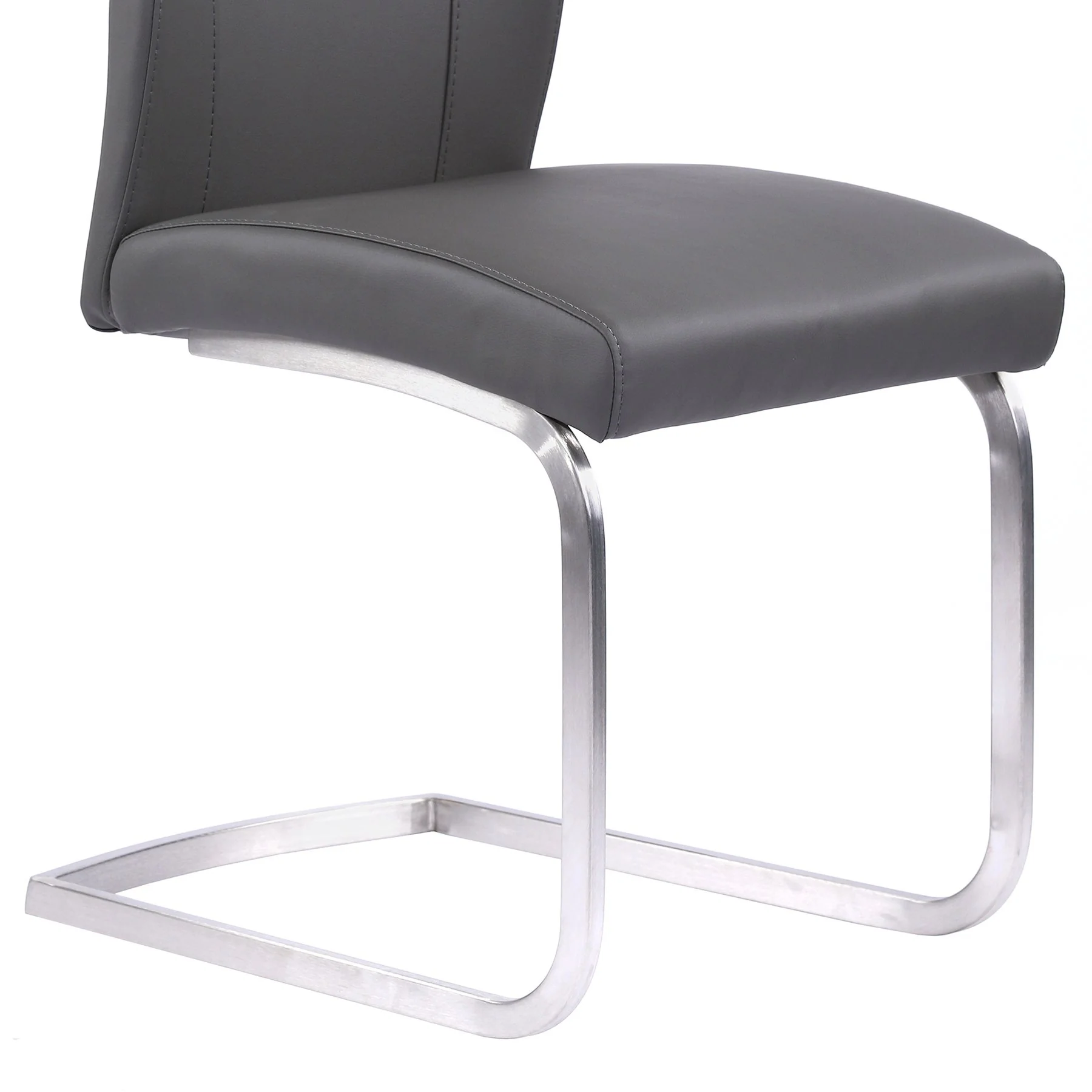 Bravo Contemporary Dining Chair in Gray Faux Leather and Brushed Stainless Steel Finish - Set of 2 - Image 6