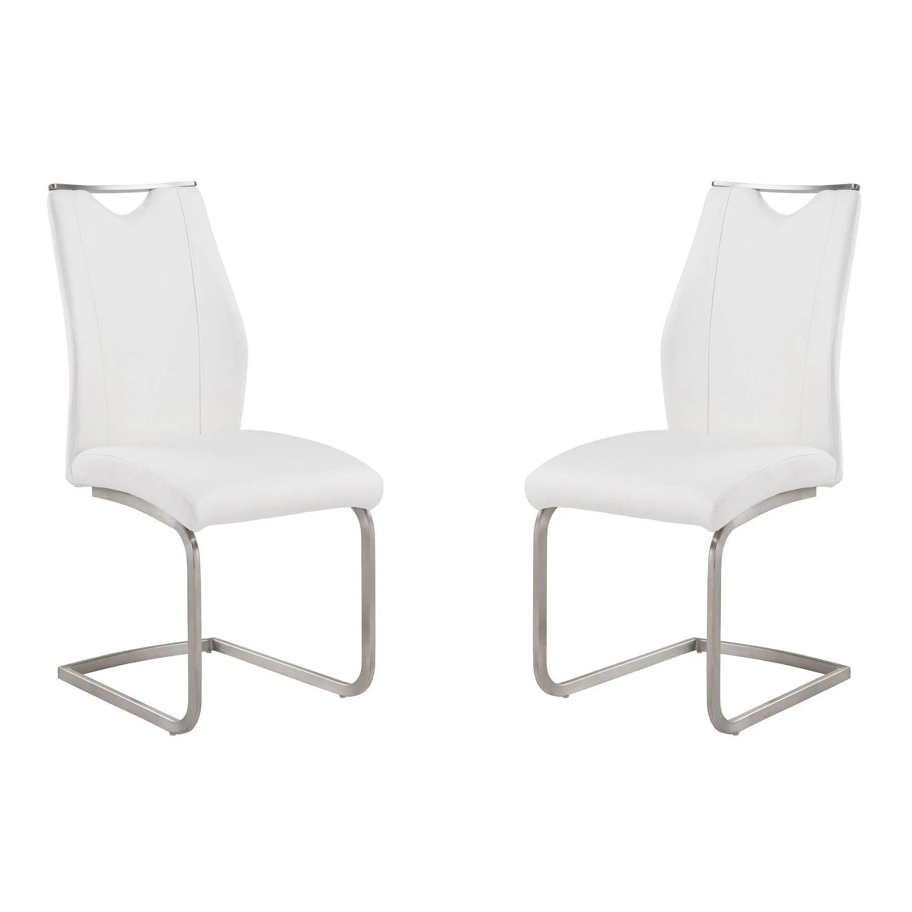Bravo Contemporary Dining Chair In White Faux Leather and Brushed Stainless Steel Finish - Set of 2