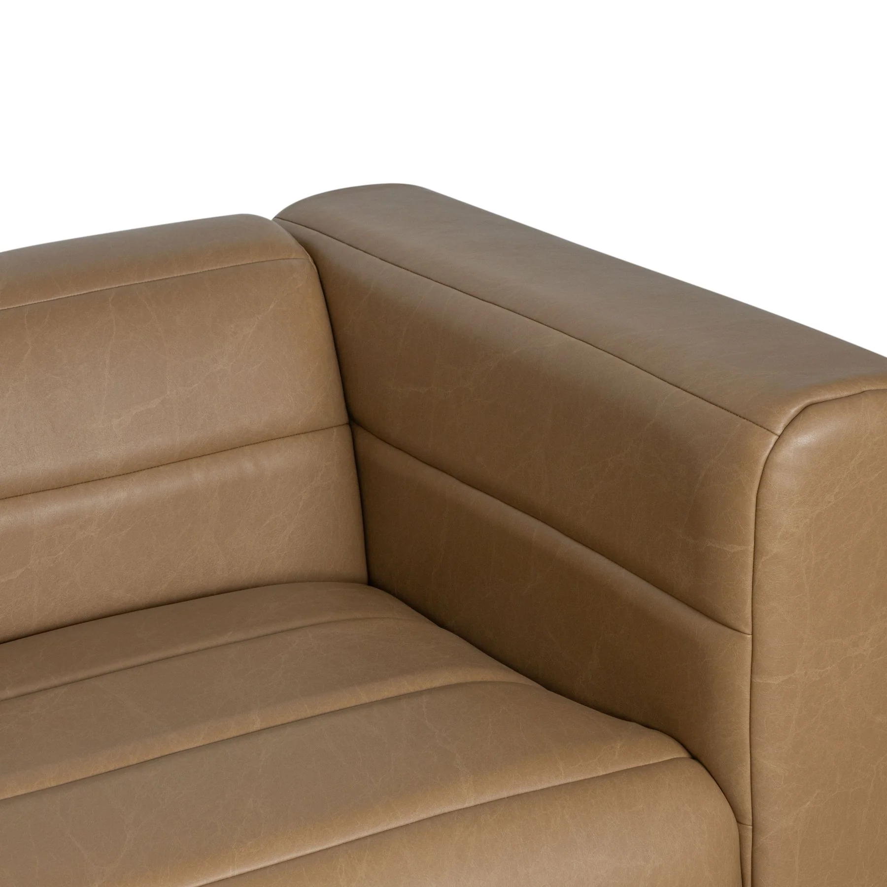 Brea 90.5 in. 3-Seater Sofa in Bistre Brown Faux Leather with Rectangular Seat and Square Arms - Image 5