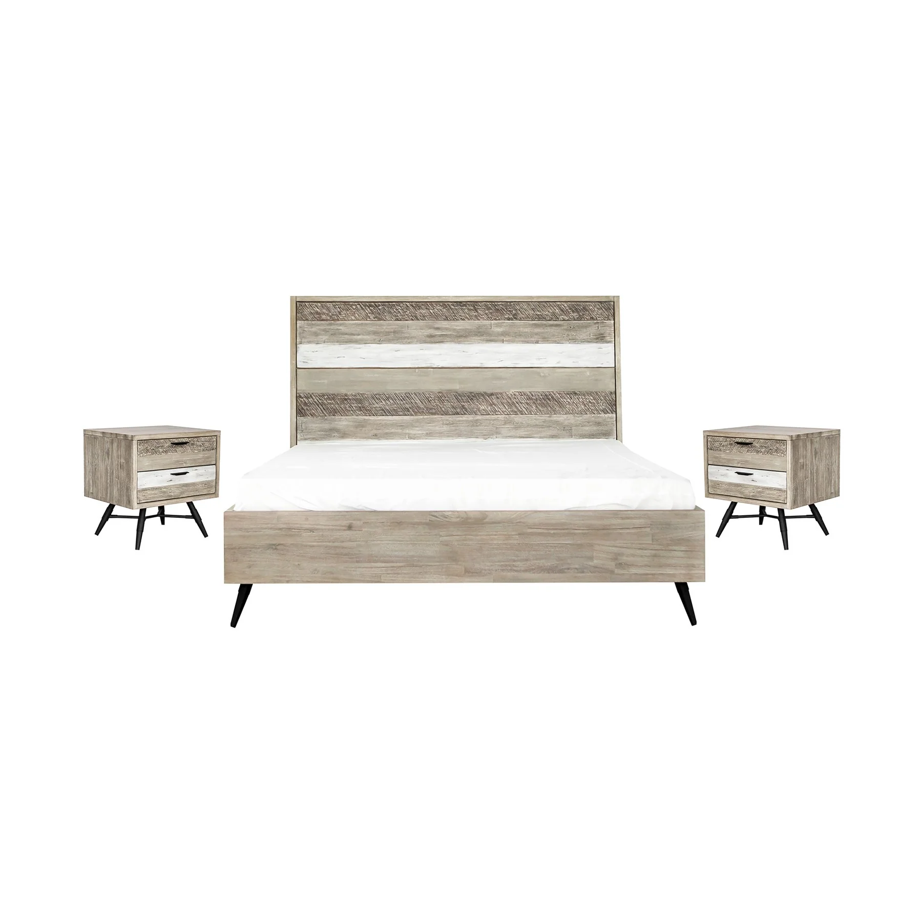 Bridges 3 Piece King Bedroom Set in Two-Tone Acacia Wood
