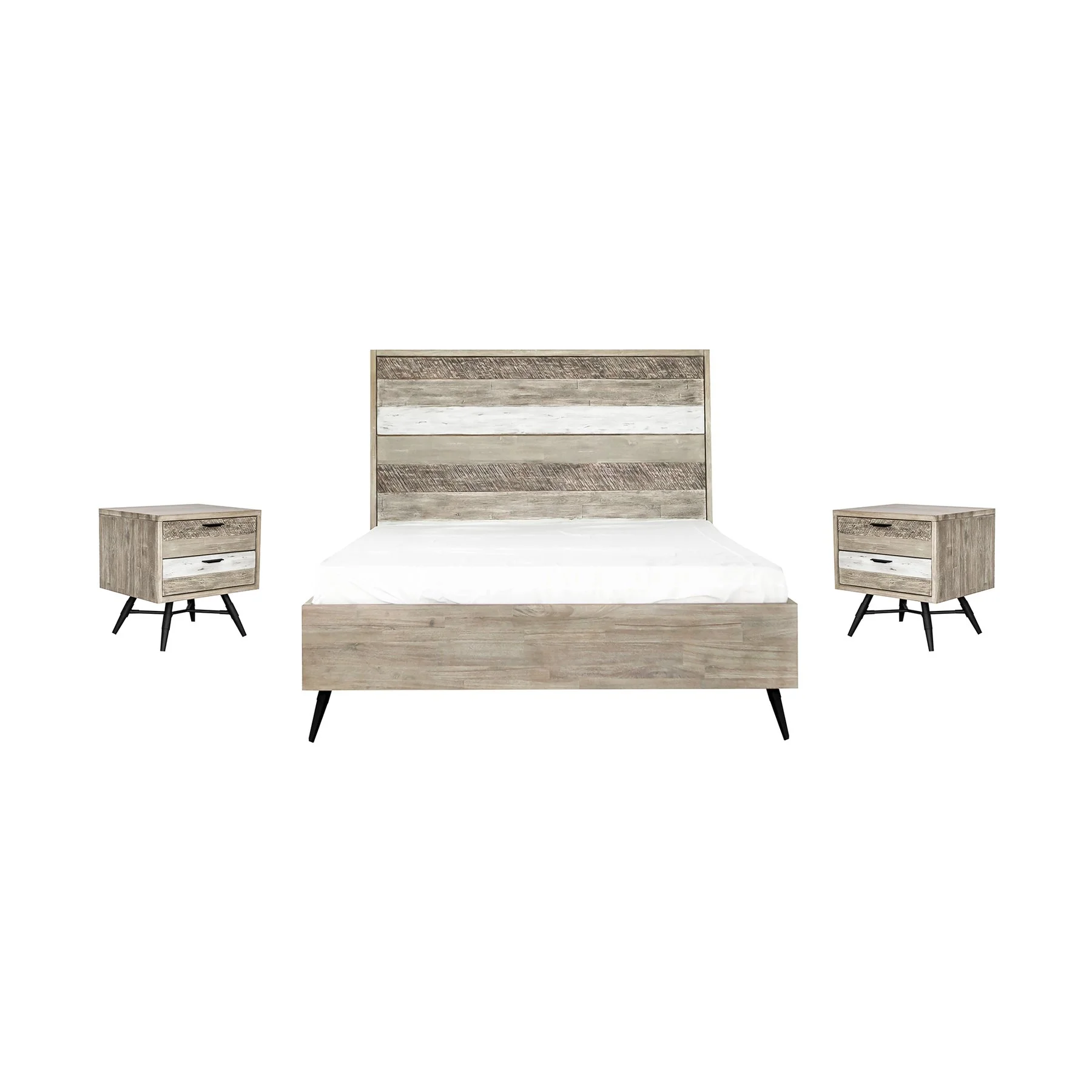 Bridges 3 Piece Queen Bedroom Set in Two-Tone Acacia Wood