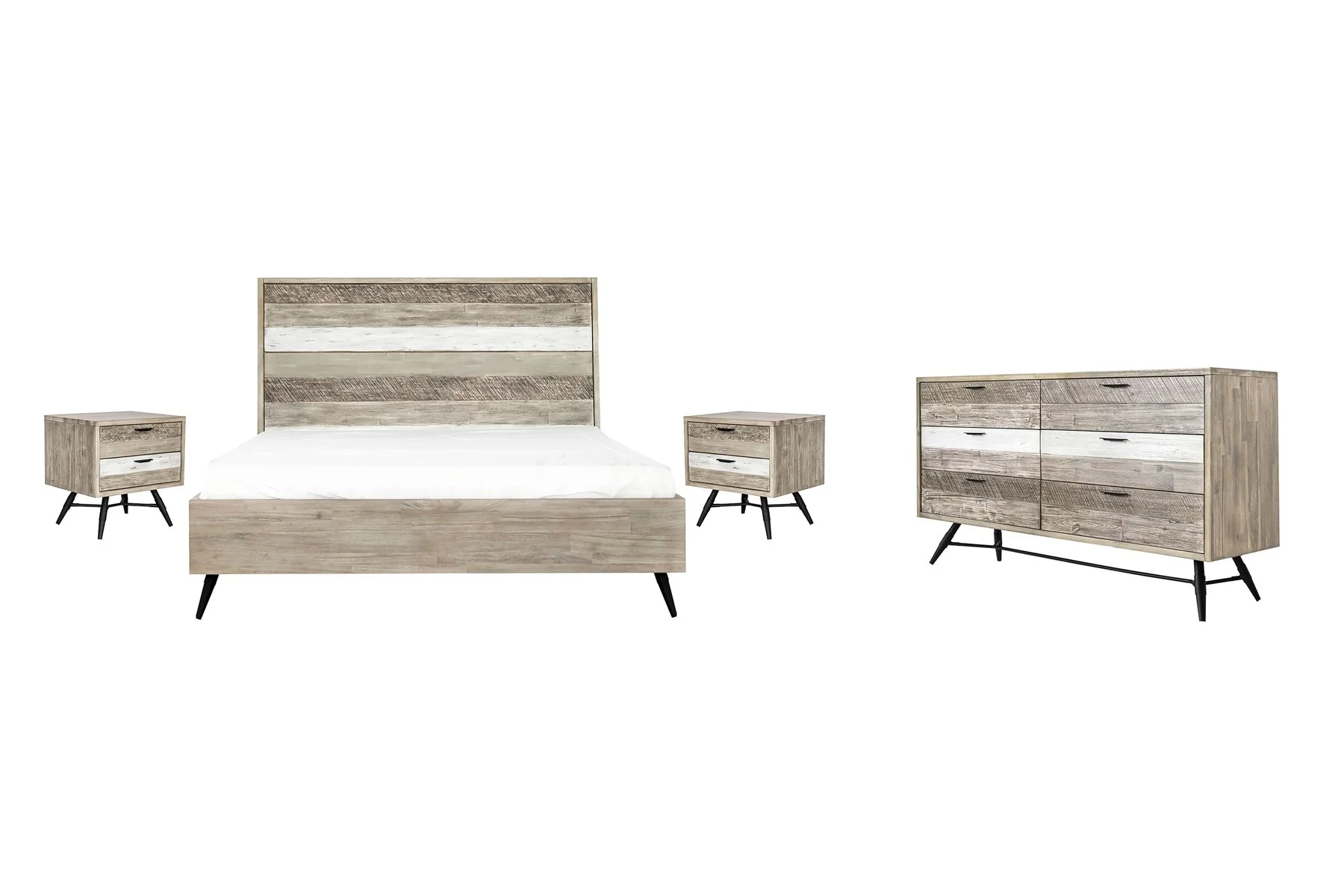 Bridges 4 Piece King Bedroom Set in Two-Tone Acacia Wood