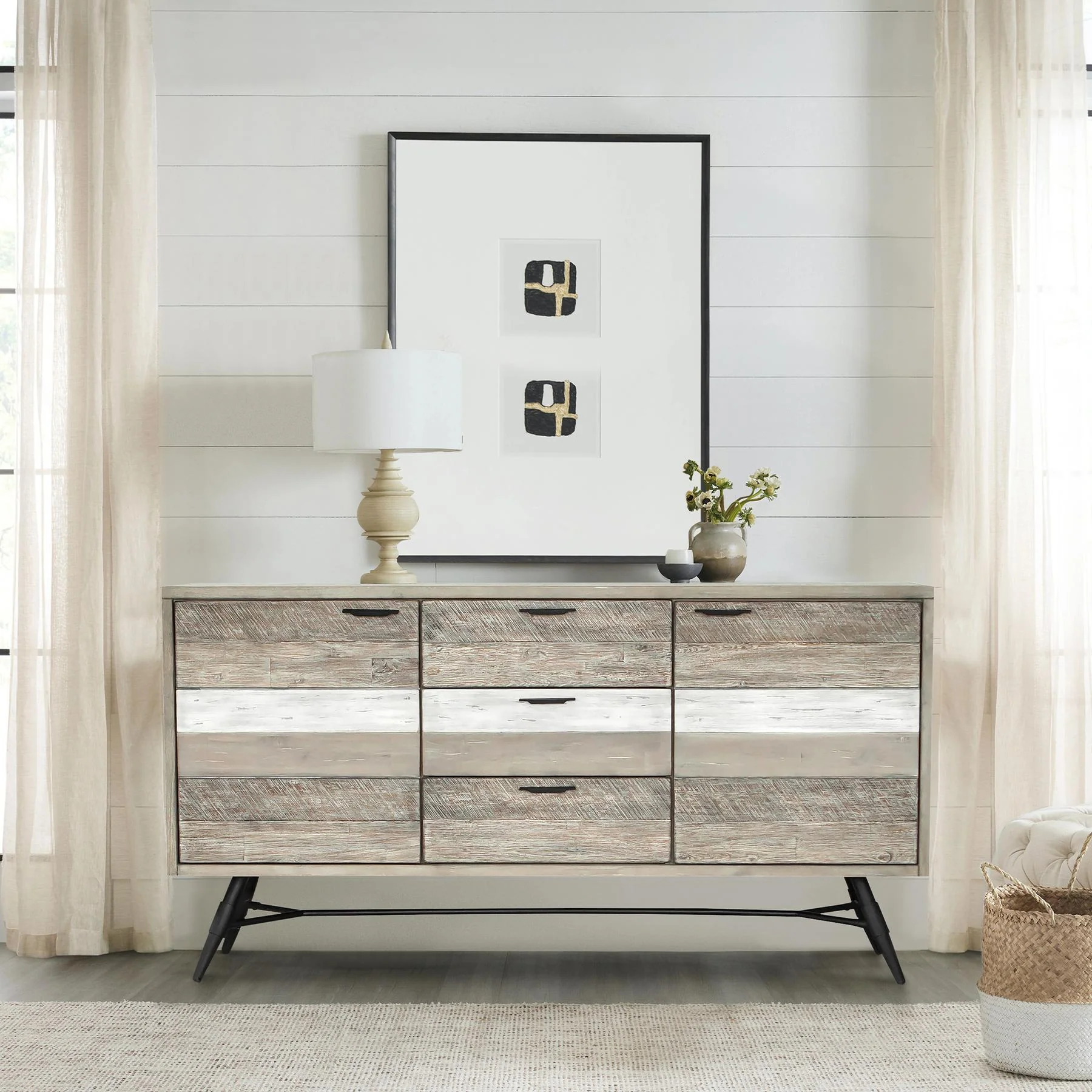 Bridges Sideboard Buffet Cabinet in Two Tone Acacia Wood - Image 7