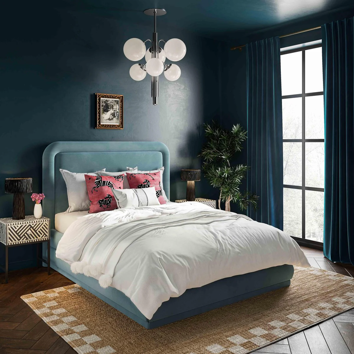 Briella Bluestone Velvet Bed in Queen - Image 2