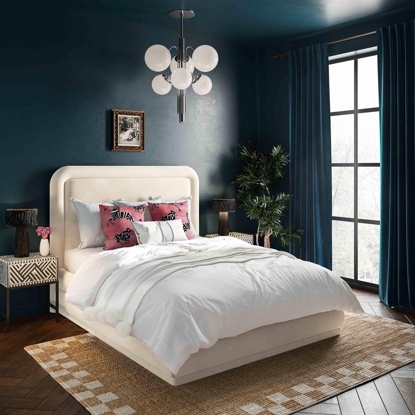 Briella Cream Velvet Bed in King - Image 2
