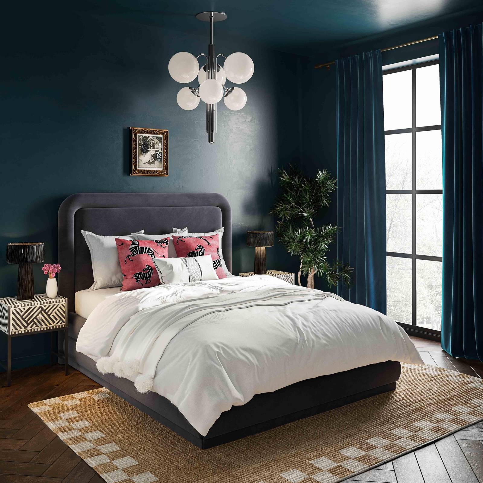 Briella Dark Grey Velvet Bed in Full - Image 2