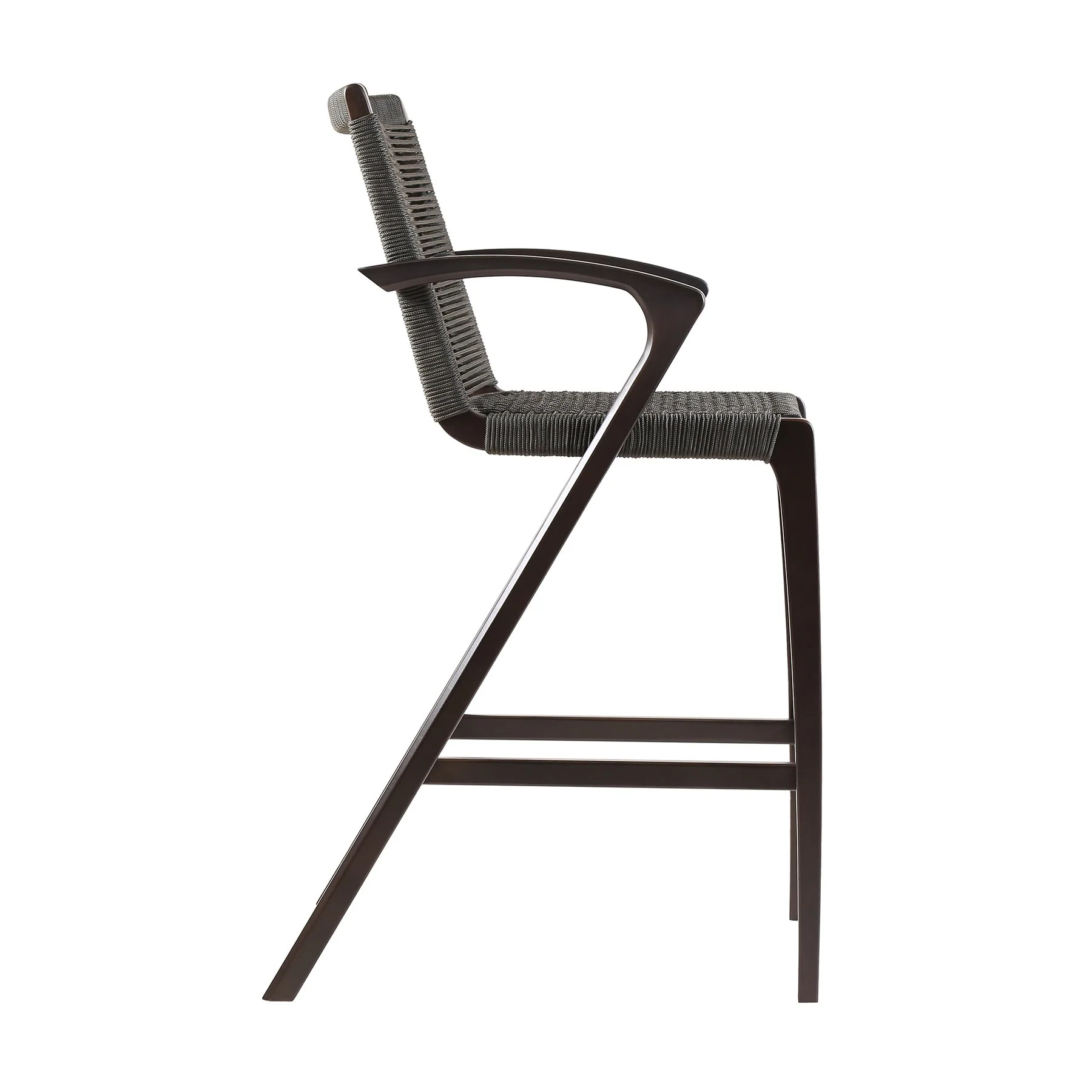Brielle Outdoor Dark Eucalyptus Wood and Gray Rope Counter Height Stool - Image 3
