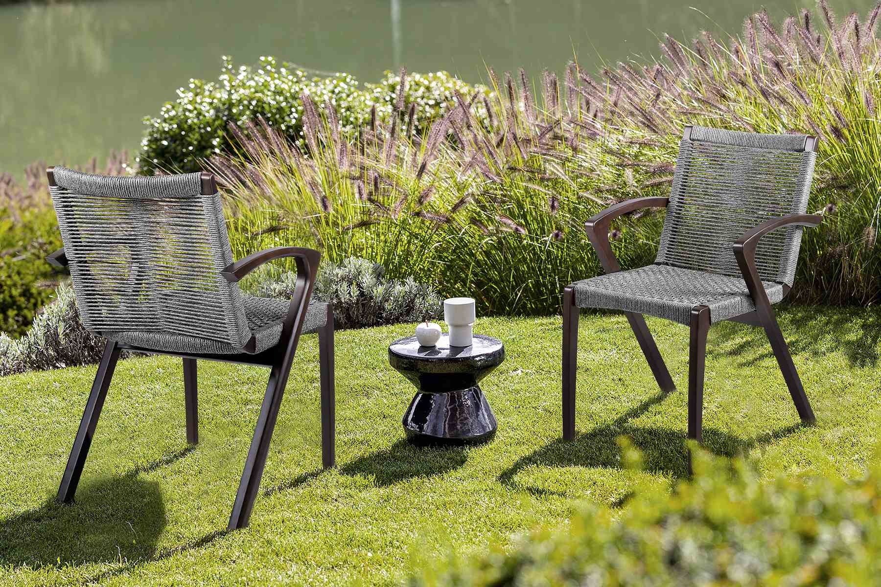 Brielle Outdoor Dark Eucalyptus Wood and Gray Rope Dining Chairs - Set of 2 - Image 10