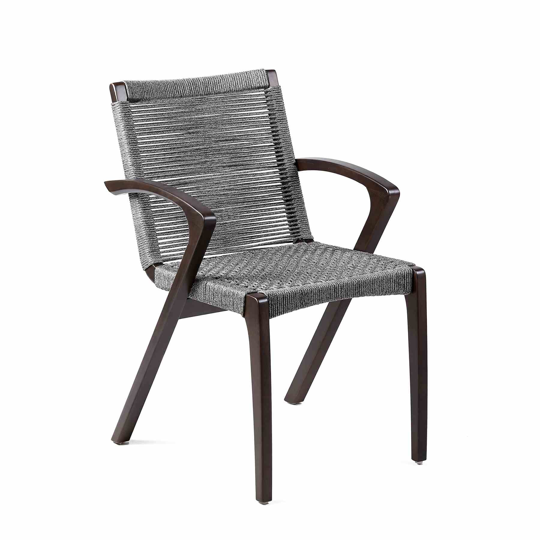 Brielle Outdoor Dark Eucalyptus Wood and Gray Rope Dining Chairs - Set of 2 - Image 2