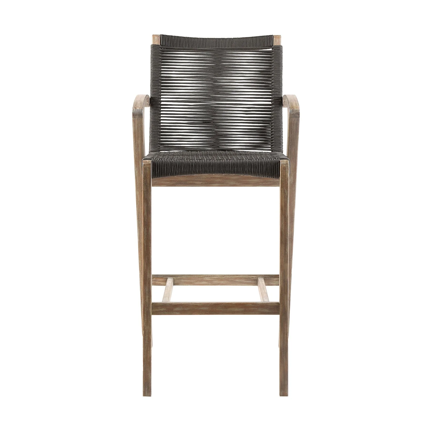 Brielle Outdoor Light Eucalyptus Wood and Charcoal Rope Bar Height Stool - Image 2