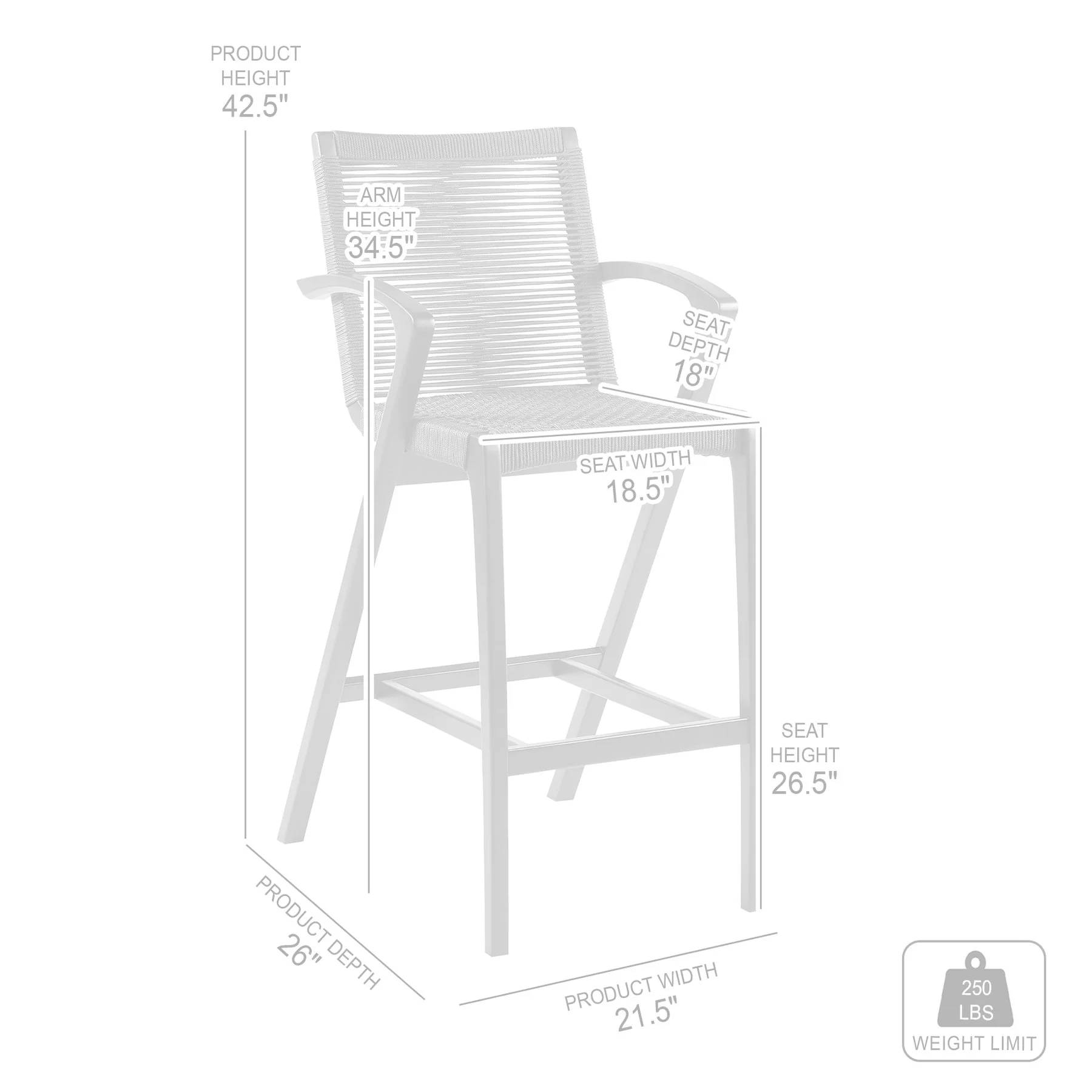 Brielle Outdoor Light Eucalyptus Wood and Charcoal Rope Counter Height Stool - Image 9